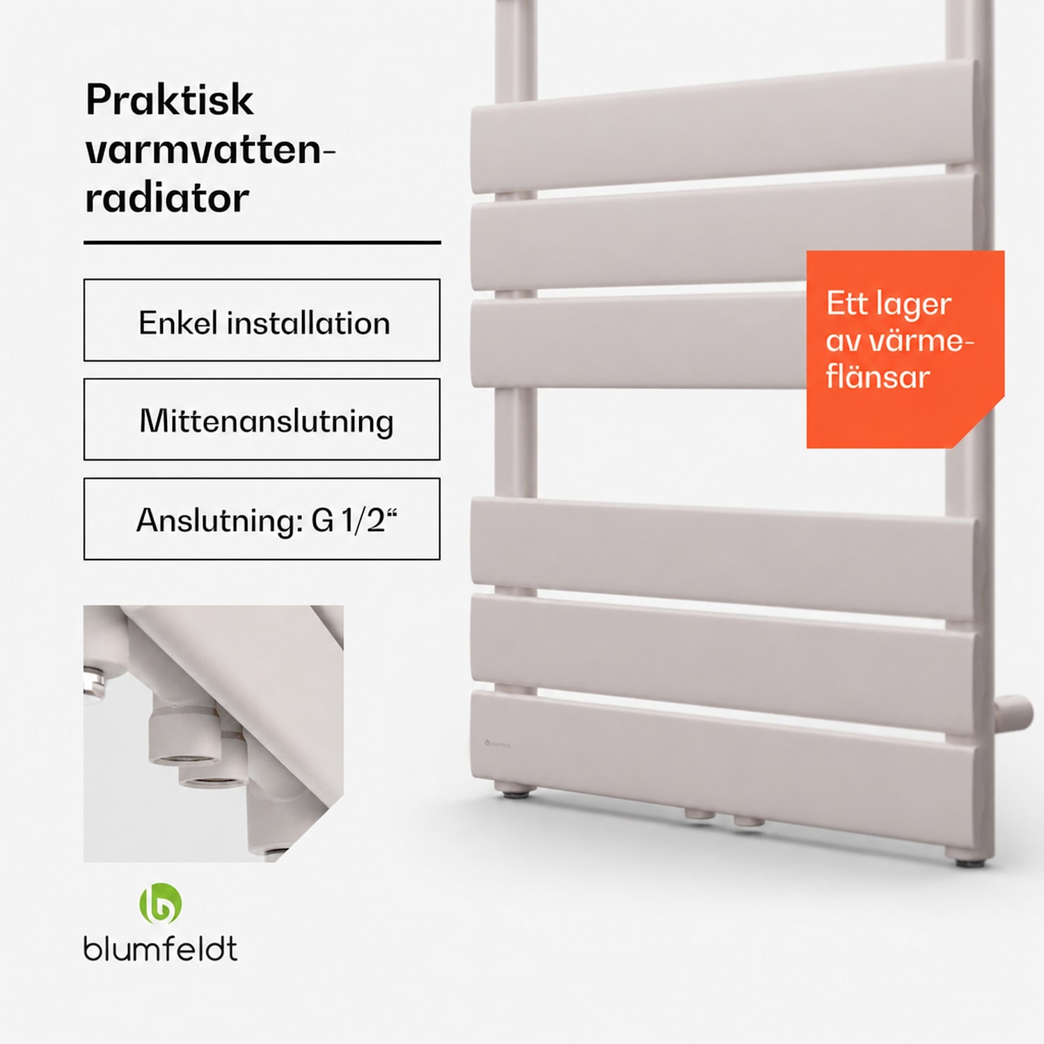 Fairmont 50 x 107 radiator 509 W varmvatten 4 handdukshållare 1/2" 50 x 107 cm | Sand