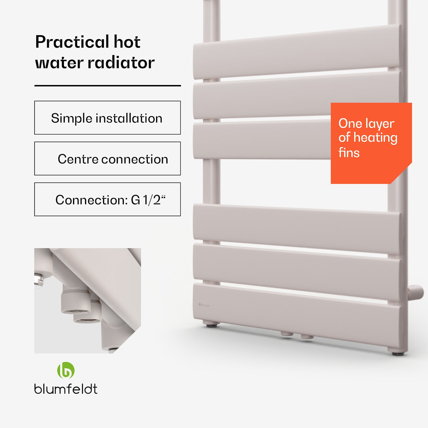 Fairmont 50 x 107 lämmitin 509 W lämminvesi 4 pyyhkeelle 1/2" 50 x 107 cm | Hiekka
