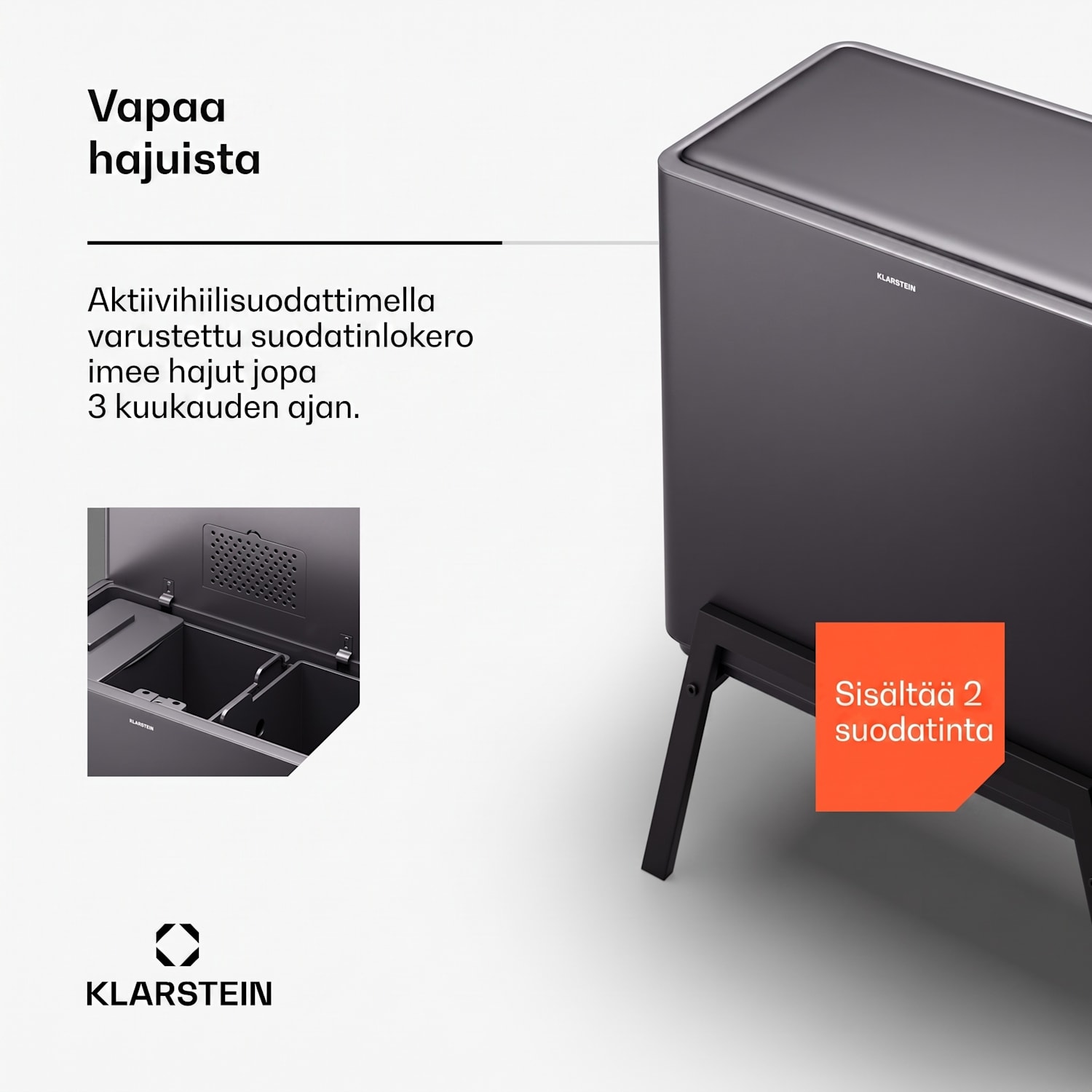 Yuma jäteastia 40 l sis. kompostisäiliön, jalat ja hajusuodattimen 40 L | Musta
