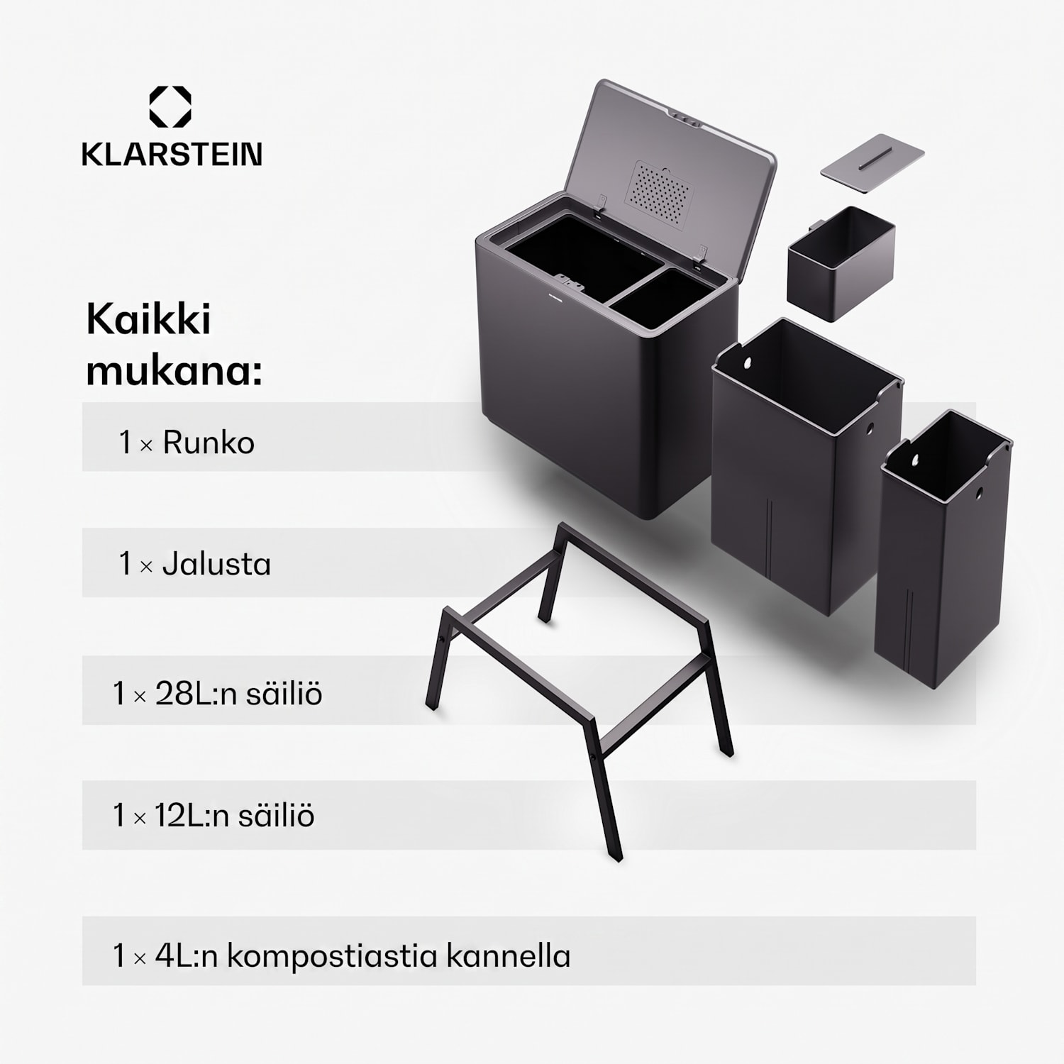Yuma jäteastia 40 l sis. kompostisäiliön, jalat ja hajusuodattimen 40 L | Musta