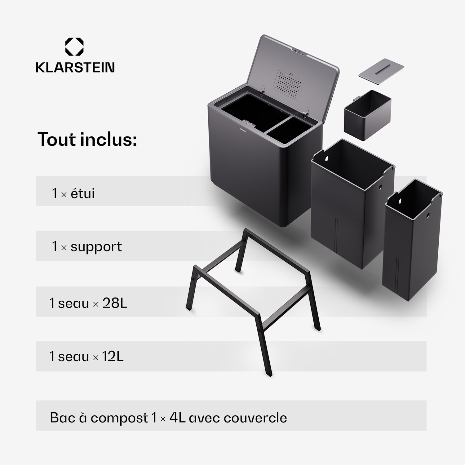Yuma afvalbak 40 L incl. compostemmer met pootjes geurfilter 40 ltr | Zwart