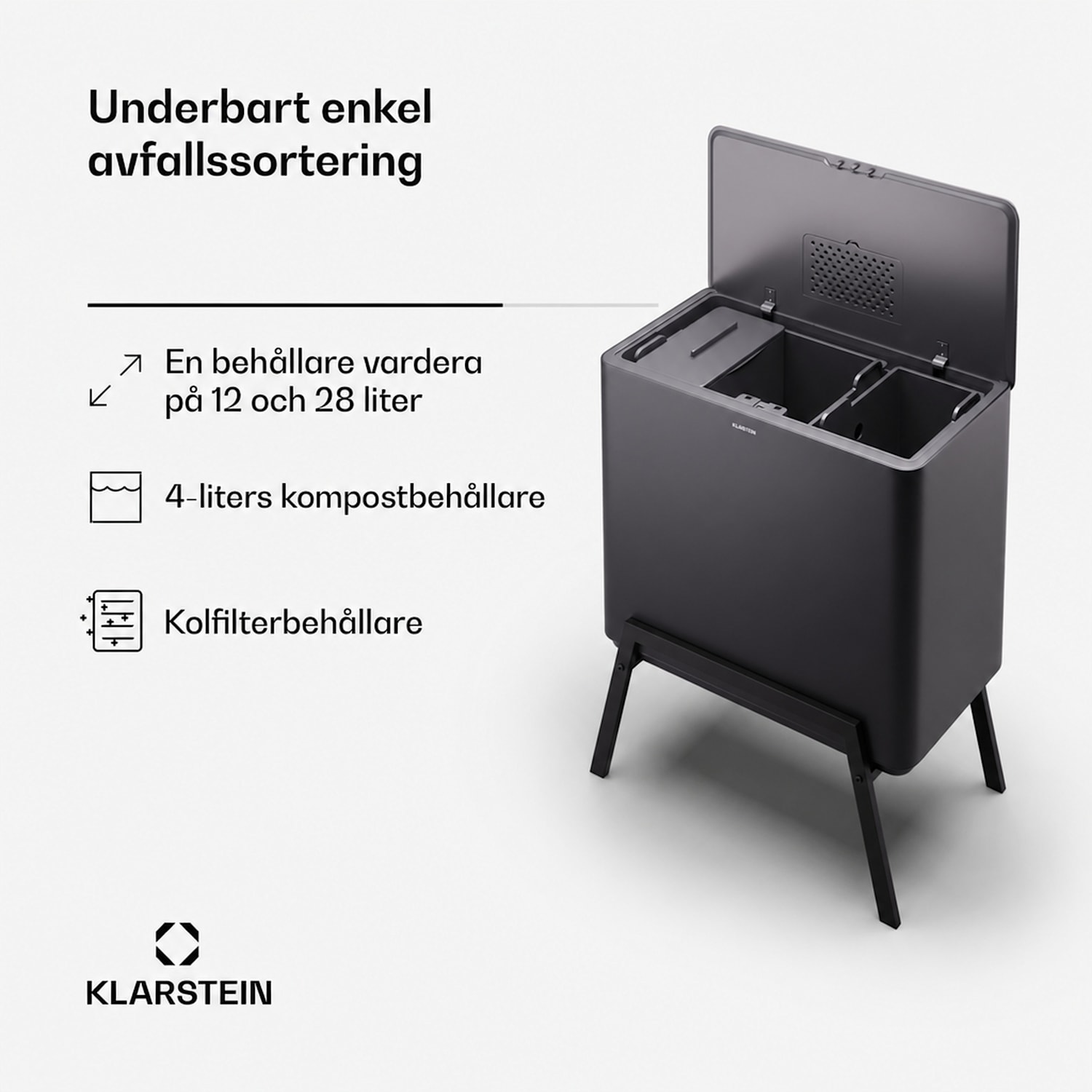 Yuma Sophink 40 liter inkl. kompostbehållare med ben och luktfilter 40 L | Svart
