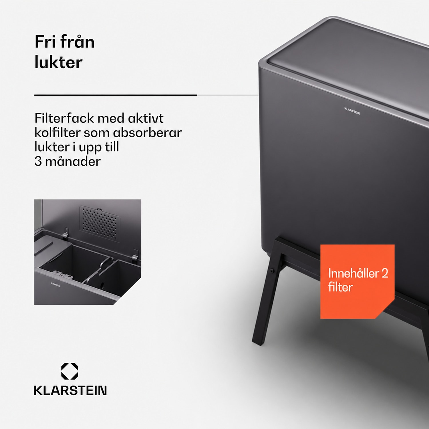 Yuma Sophink 40 liter inkl. kompostbehållare med ben och luktfilter 40 L | Svart