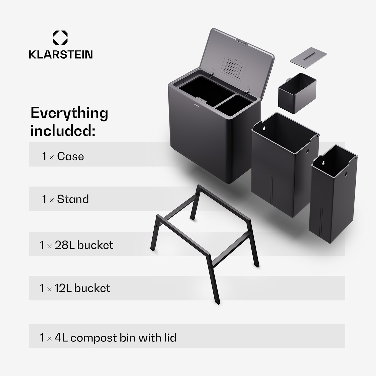 Yuma afvalbak 40 L incl. compostemmer met pootjes geurfilter 40 ltr | Zwart