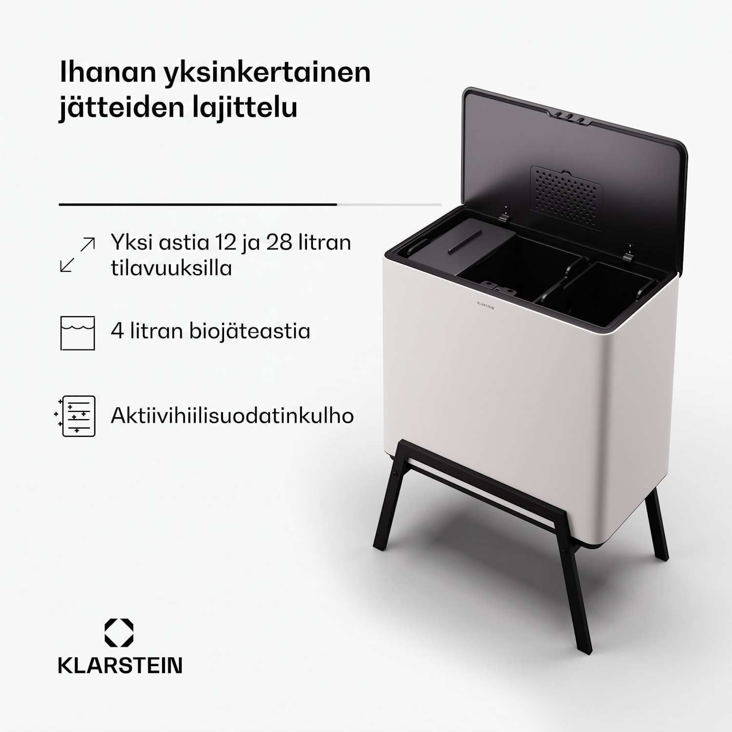 Yuma jäteastia 40 l sis. kompostisäiliön, jalat ja hajusuodattimen 40 L | Valkoinen