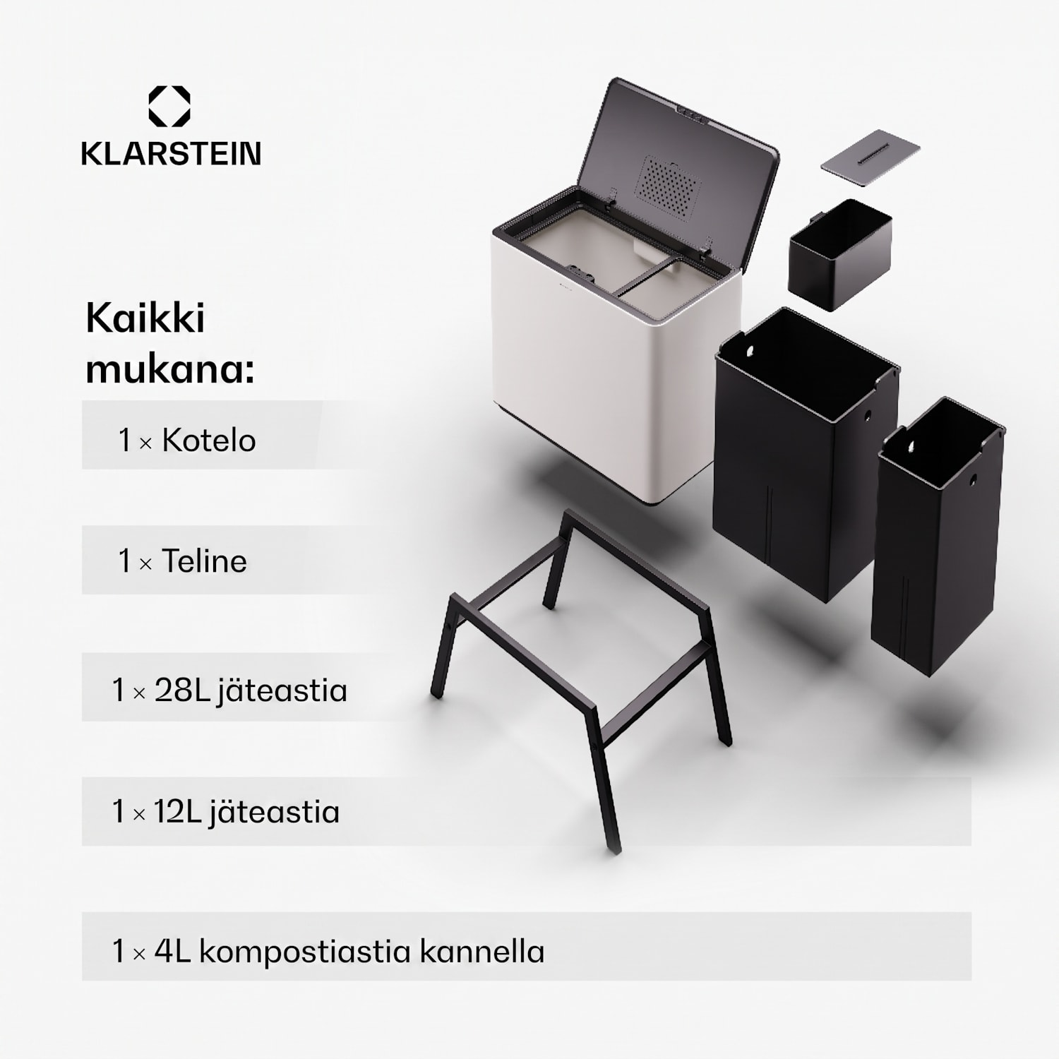 Yuma jäteastia 40 l sis. kompostisäiliön, jalat ja hajusuodattimen 40 L | Valkoinen
