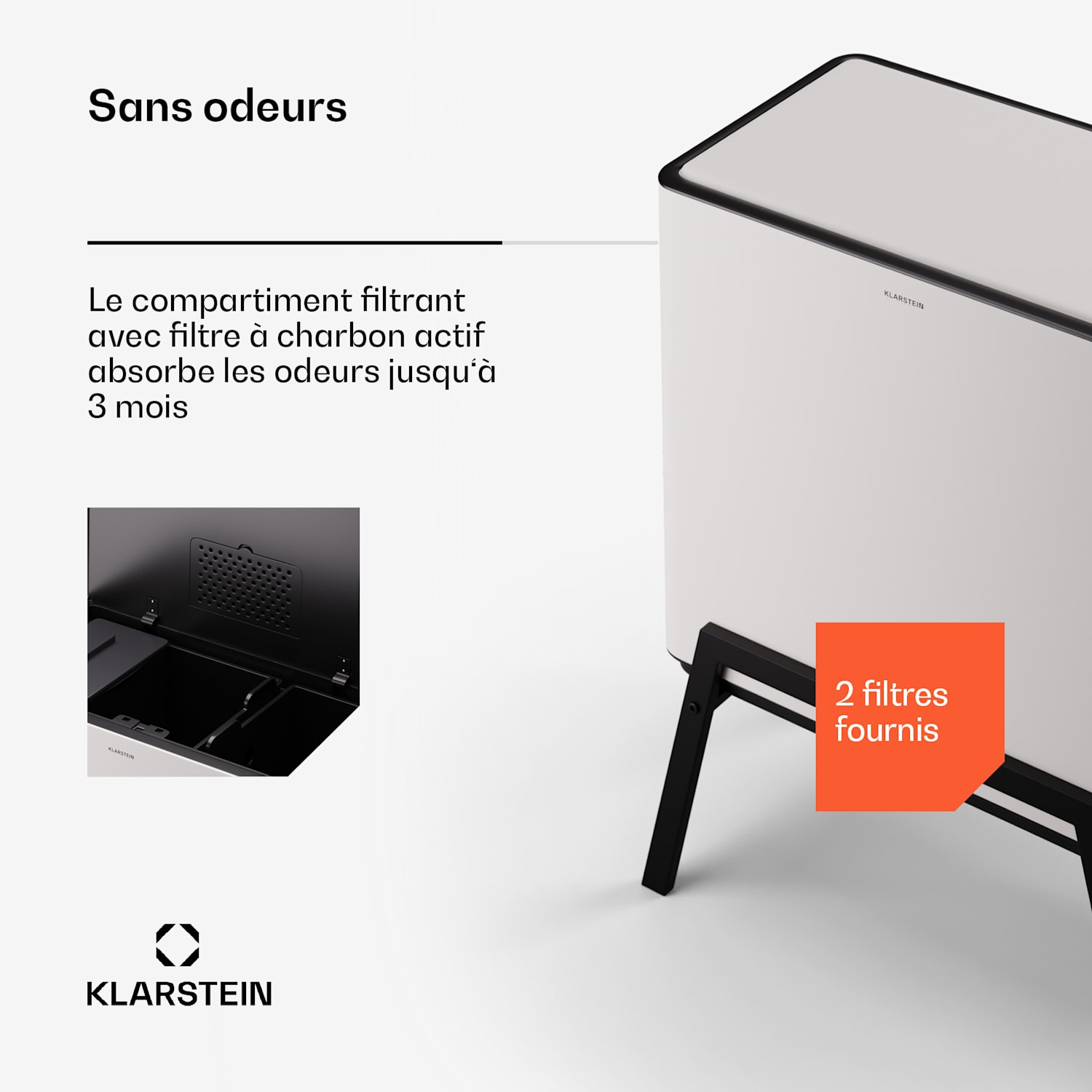 Yuma afvalbak 40 L incl. compostemmer met pootjes geurfilter 40 ltr | Wit