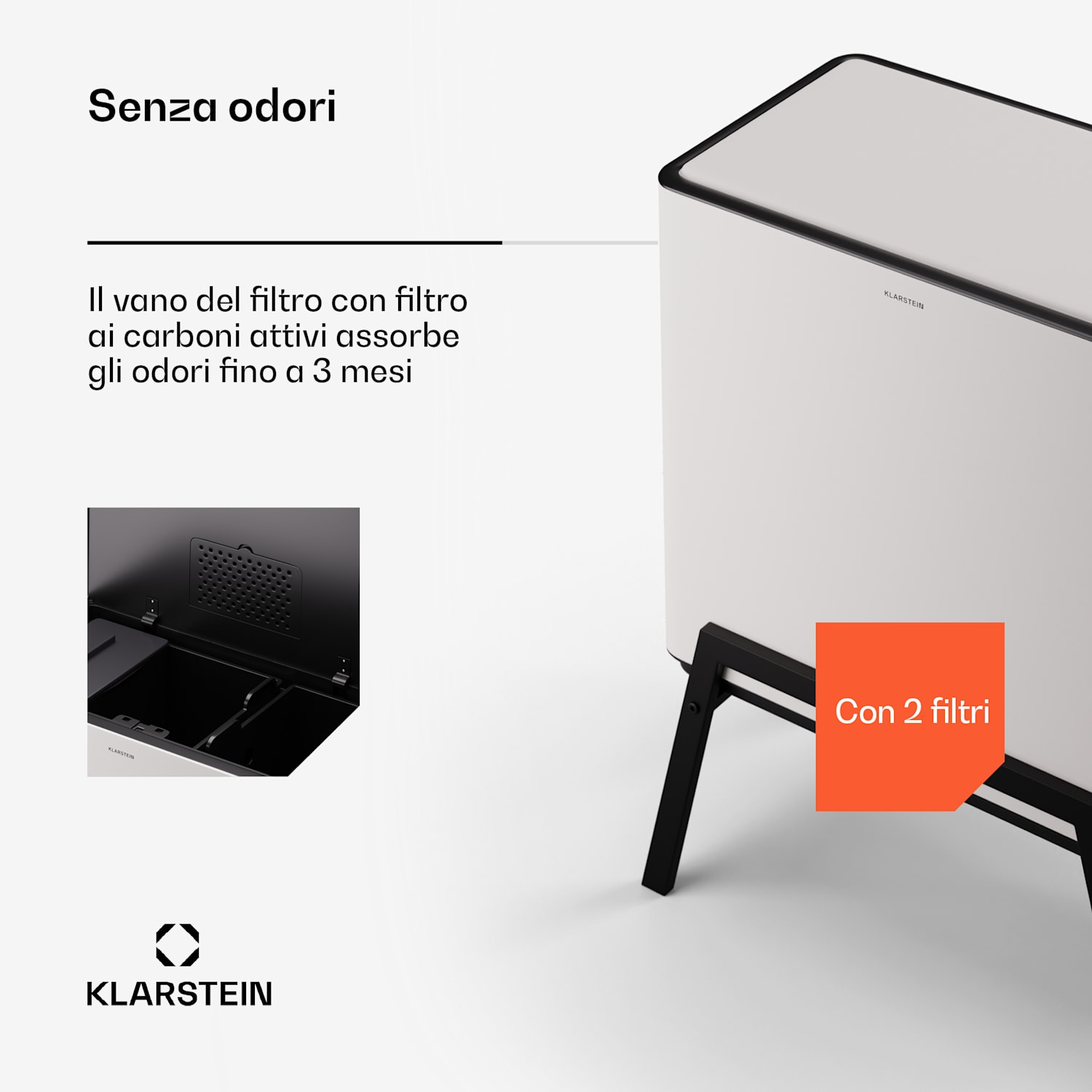 Yuma - Cestino dei rifiuti da 40 L, incluso il contenitore per il compost, con gambe d'appoggio, filtro antiodore 40 Ltr | Bianco