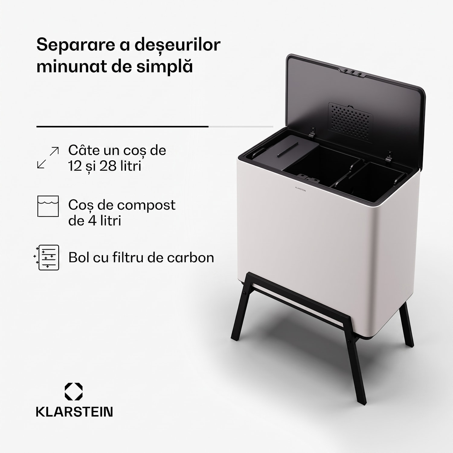 Yuma, coș de gunoi, 40 l, inclusiv compostor, cu picioare, filtru de mirosuri 40 L | Alb