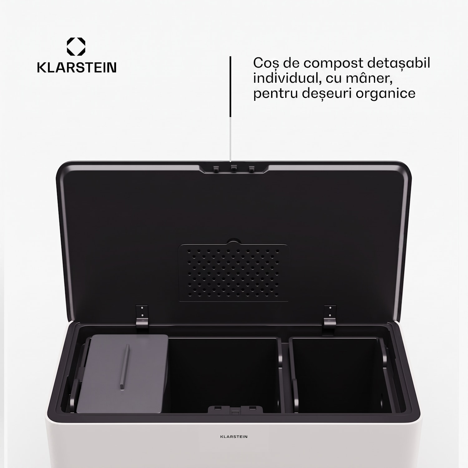 Yuma, coș de gunoi, 40 l, inclusiv compostor, cu picioare, filtru de mirosuri 40 L | Alb