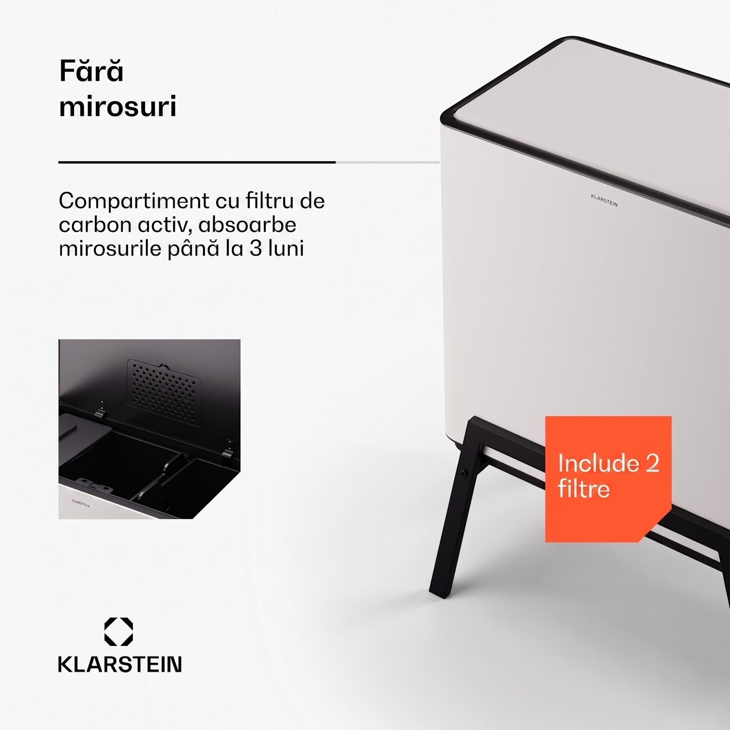 Yuma, coș de gunoi, 40 l, inclusiv compostor, cu picioare, filtru de mirosuri 40 L | Alb