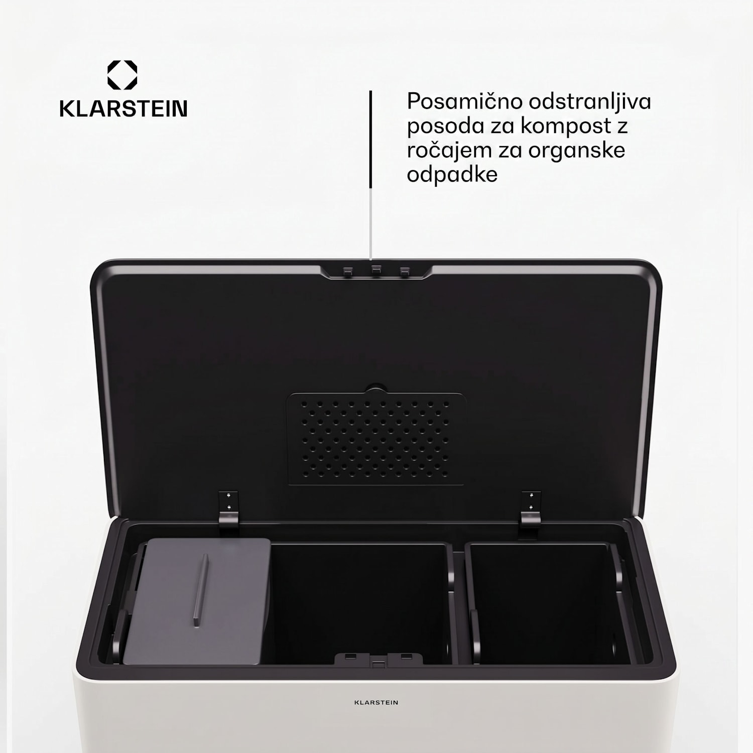 Yuma, koš za odpadke, 40 l, vključno s kompostnikom, z nogicami, filter za odstranjevanje neprijetnega vonja 40 L | Bela