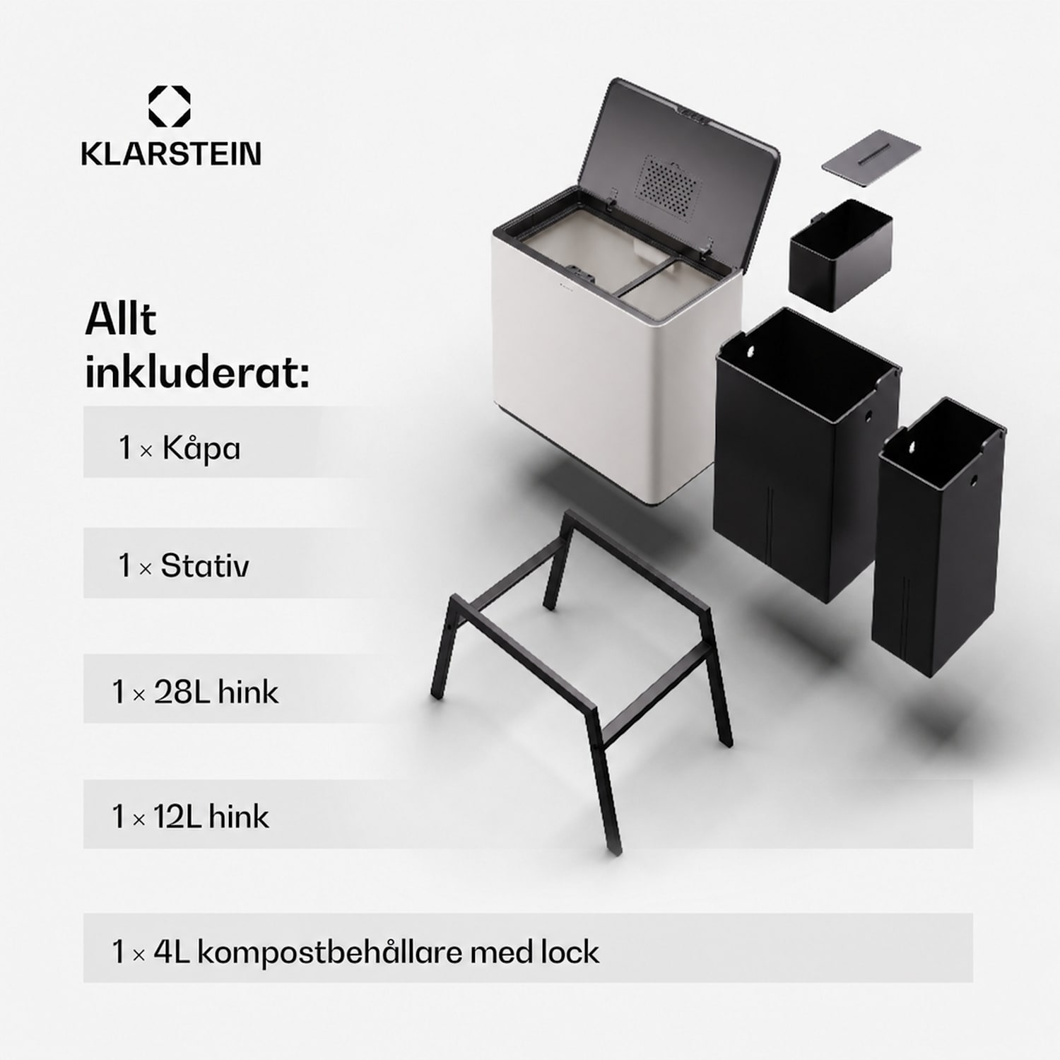 Yuma Sophink 40 liter inkl. kompostbehållare med ben och luktfilter 40 L | Vit