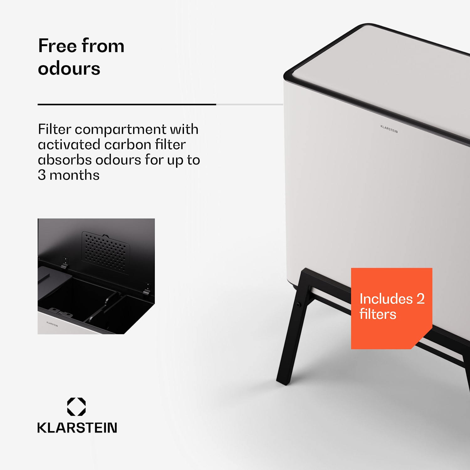 Yuma, koš za odpadke, 40 l, vključno s kompostnikom, z nogicami, filter za odstranjevanje neprijetnega vonja 40 Ltr | Bela