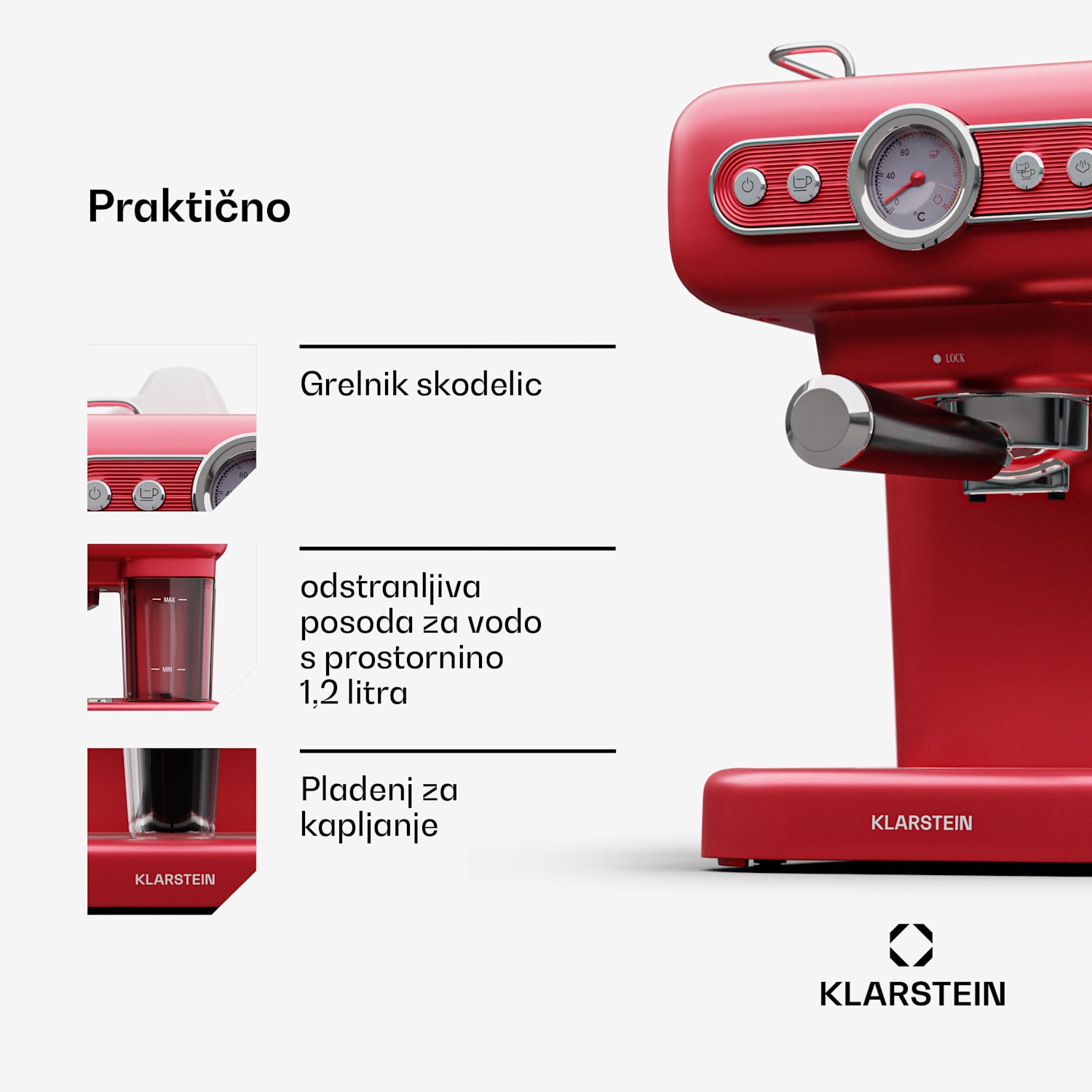 Espressionata Evo Espresso aparat, 950W, 19 barov, 1,2L Rdeča
