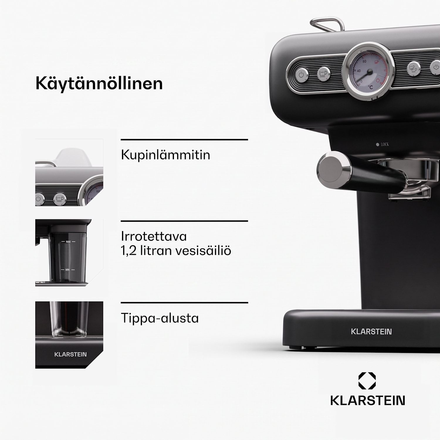 Espressionata Evo espressokone 950W 19 Bar 1,2L 2 kupillista Musta