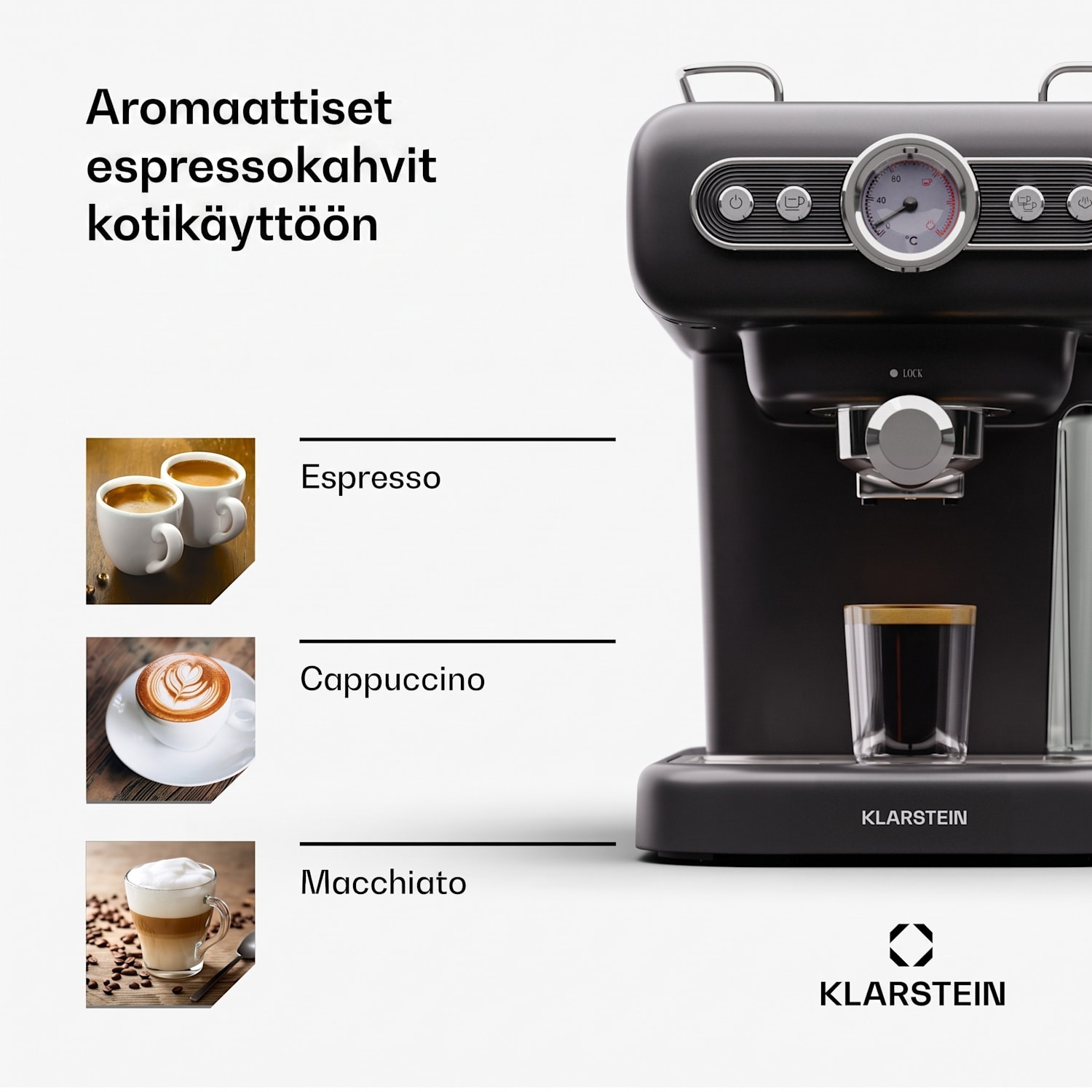 Espressionata Evo espressokone 950W 19 Bar 1,2L 2 kupillista Musta