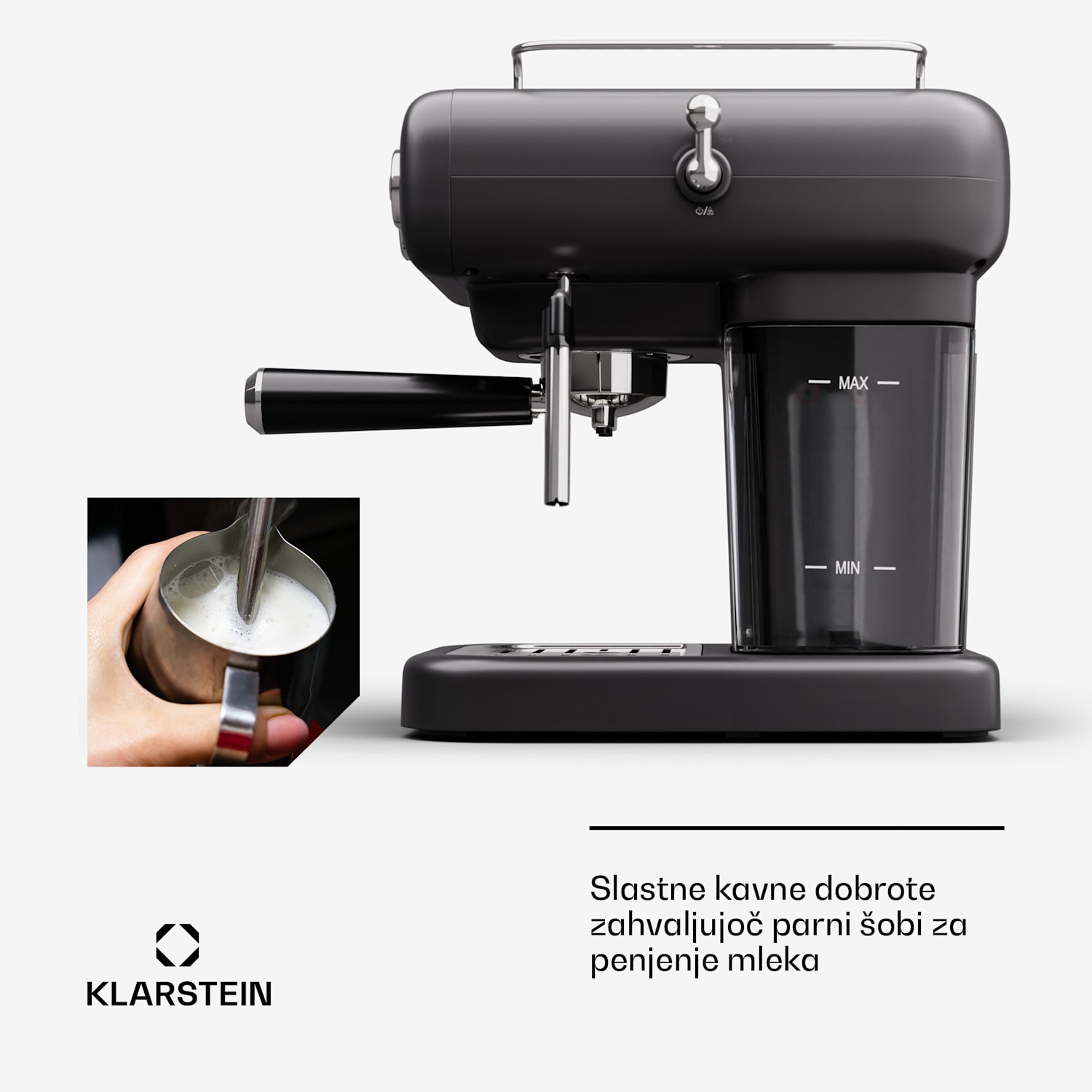 Espressionata Evo Espresso aparat, 950W, 19 barov, 1,2L, 2 skodelici Črna