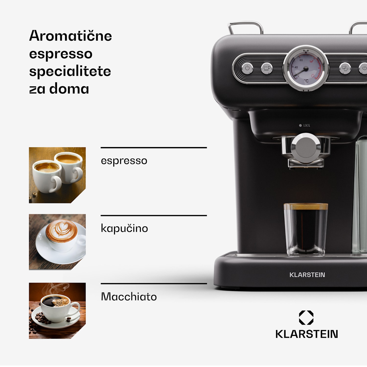 Espressionata Evo Espresso aparat, 950W, 19 barov, 1,2L, 2 skodelici Črna