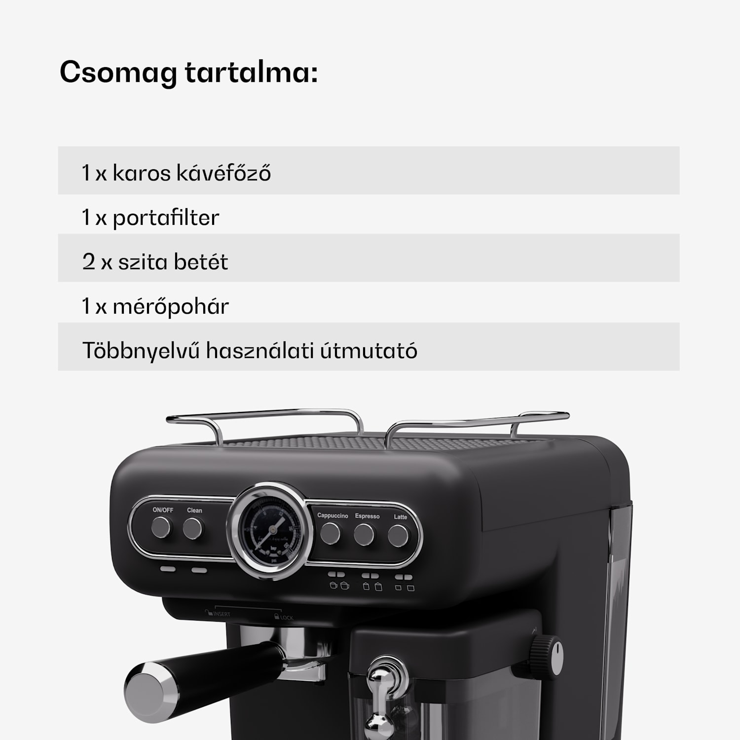 Espressionata Evo, eszpresszógép, 1350 W, 19 Bar, 1,2 l, 2 csésze Fekete