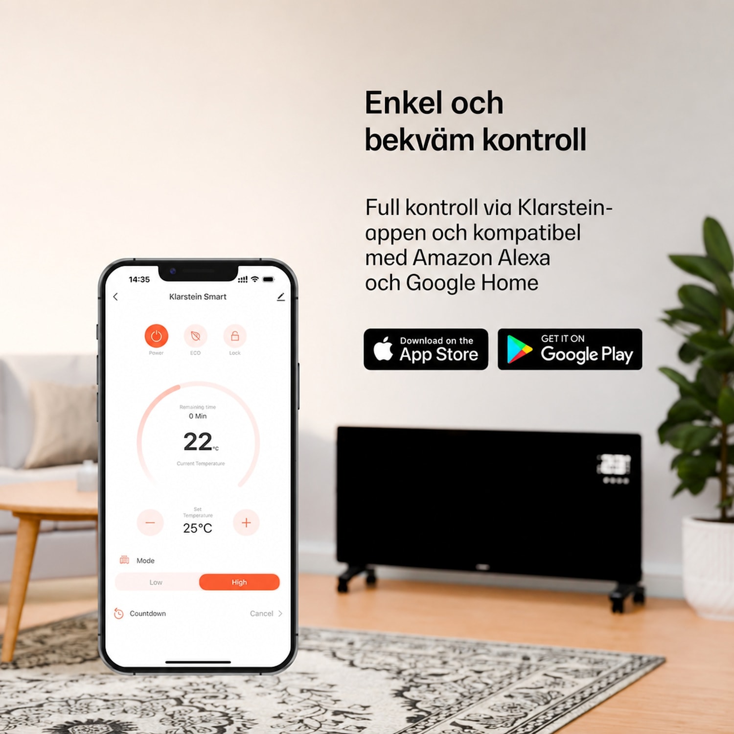 Bornholm Smart 1500 värmeelement 1500 W wifi LED IP24 1500 W | Ja | Svart
