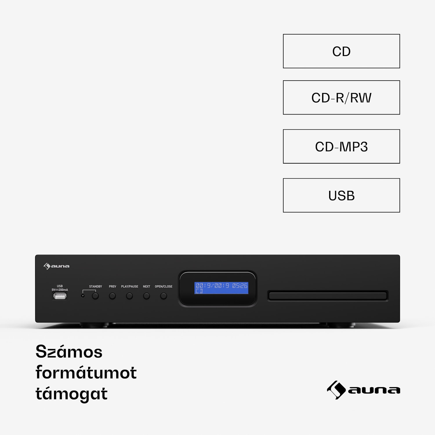 Art22 CD/MP3 lejátszó, HiFi lejátszó, CD, CD-R/RW, CD-MP3, Kijelző, Távirányító Fekete