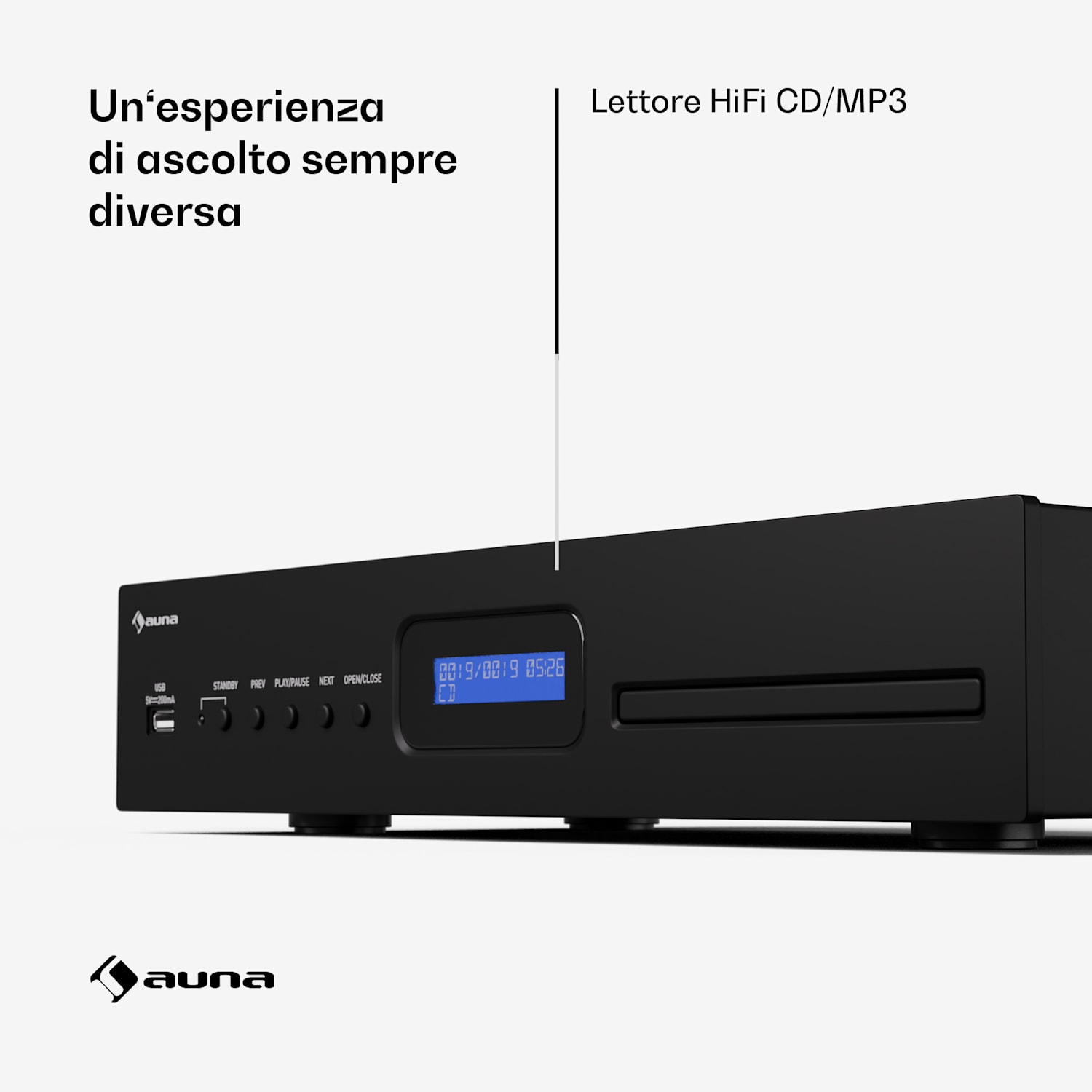 Art22 - Lettore CD MP3 opt. | Lettore HiFi | CD, CD-R/RW, CD-MP3 | Display | Telecomando Nero