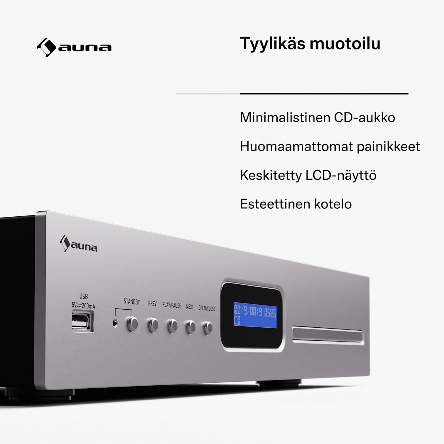 Art22 CD-soitin MP3 opt. | Hi-Fi-soitin | CD, CD-R/RW, CD-MP3 | näyttö | kaukosäädin Hopea