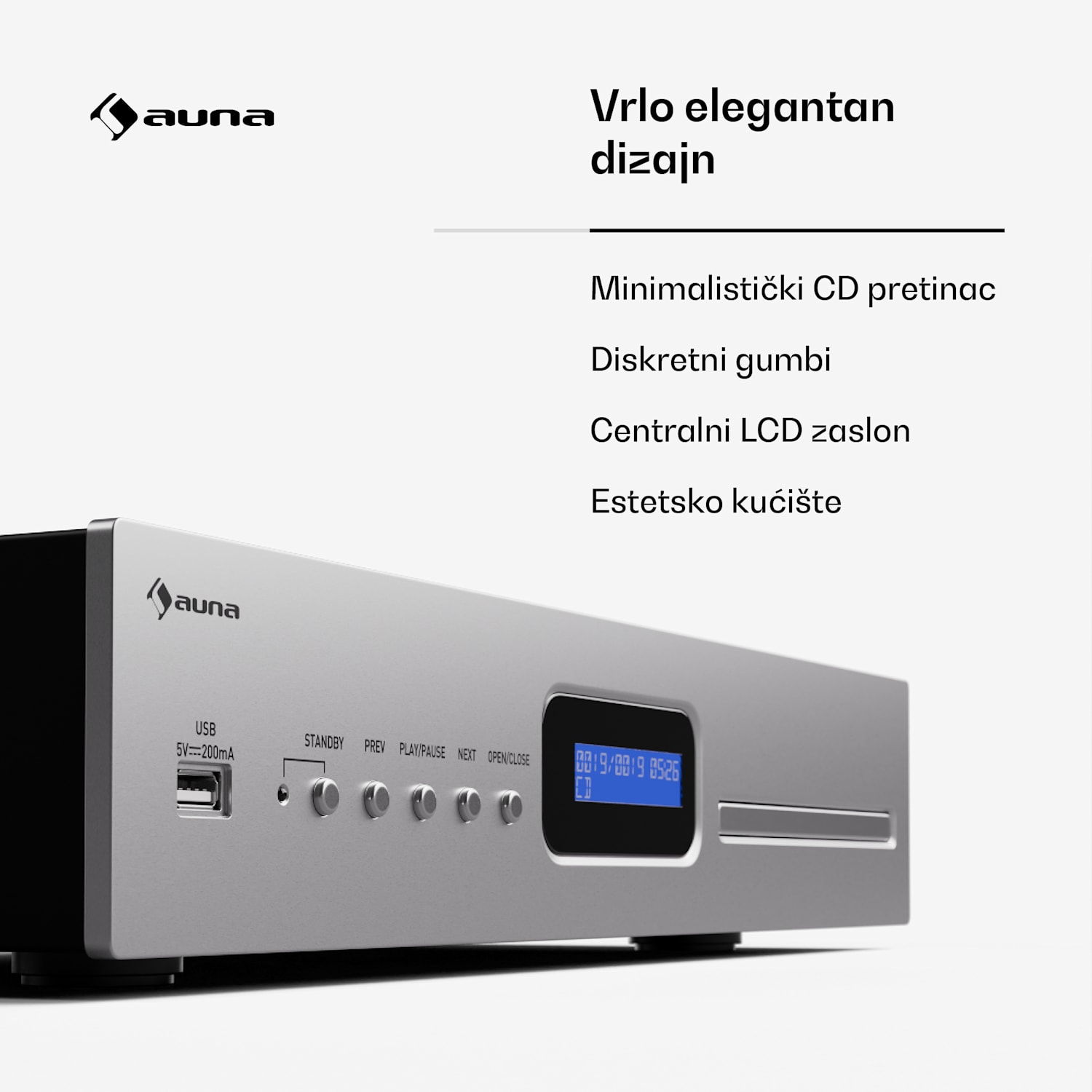 Art22 CD/MP3 player, HiFi player, CD, CD-R/RW, CD-MP3, Prikaz, Daljinski upravljač Srebro