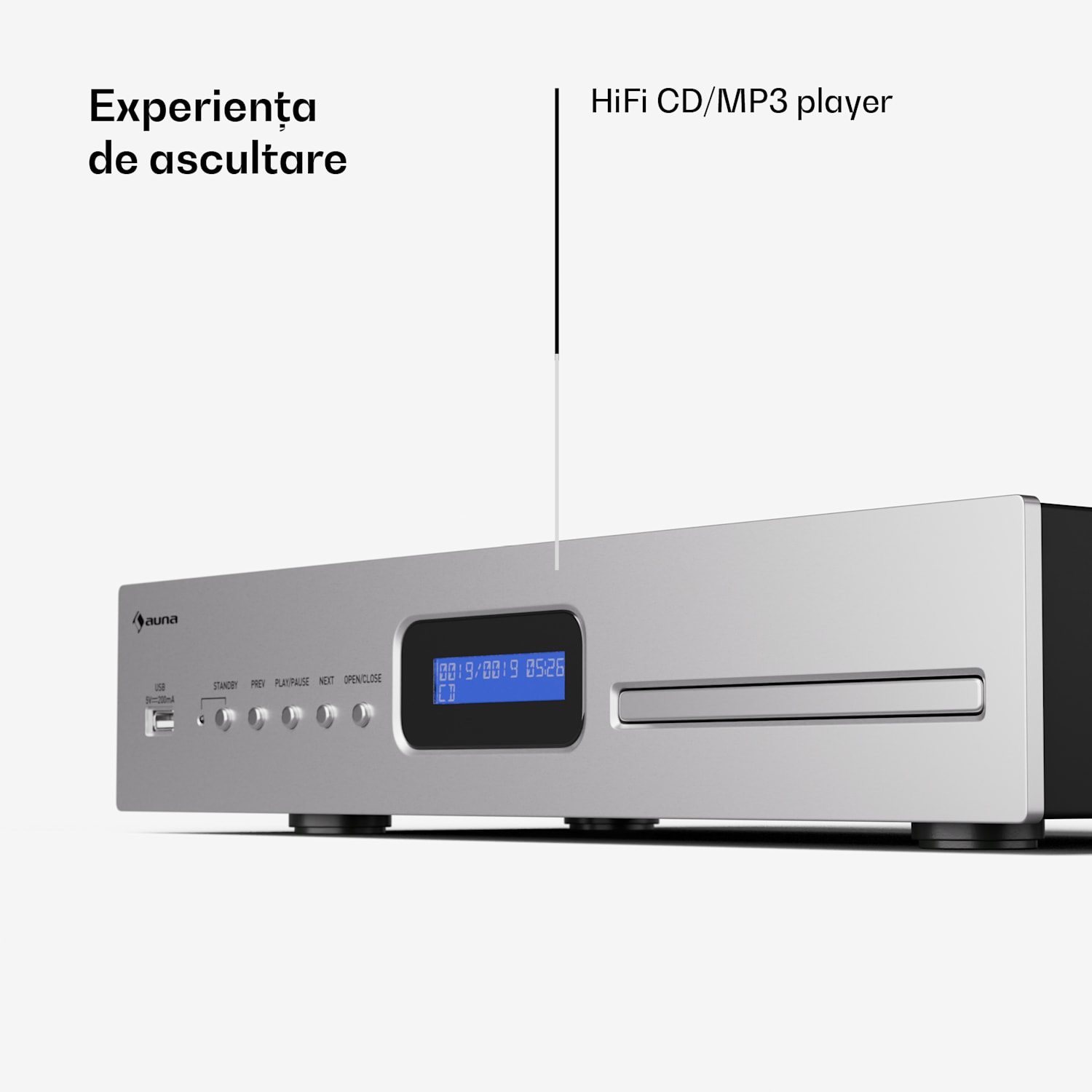 Art22 CD/MP3 player, HiFi player, CD, CD-R/RW, CD-MP3, Display, Telecomandă Argintiu