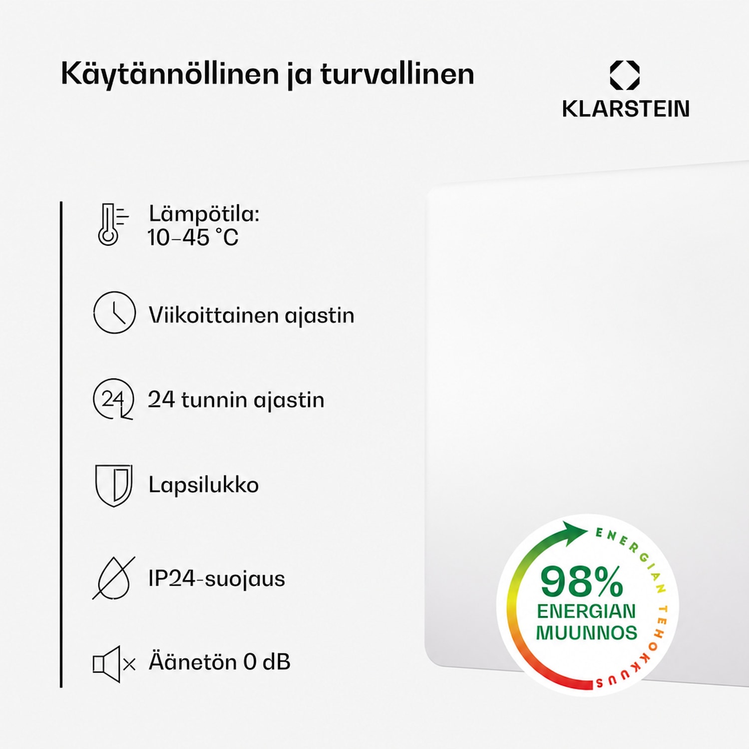 Wonderbeam 450 hybridi-infrapunalämmitin 60 x 60 cm 450 W viikkoajastin kaukosäädin 450 W