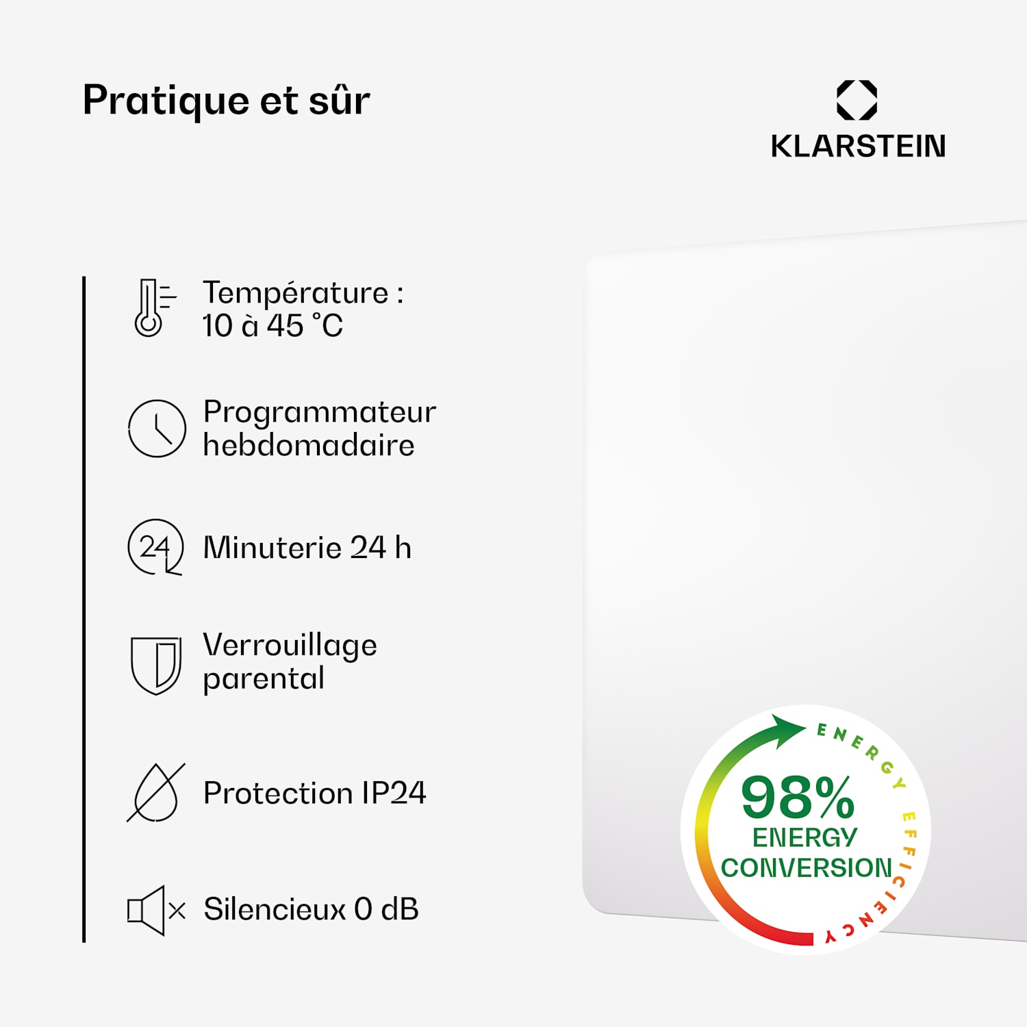 Wonderbeam 450 radiateur infrarouge hybride 60 x 60 cm 450 W minuterie hebdomadaire télécommande 450 W