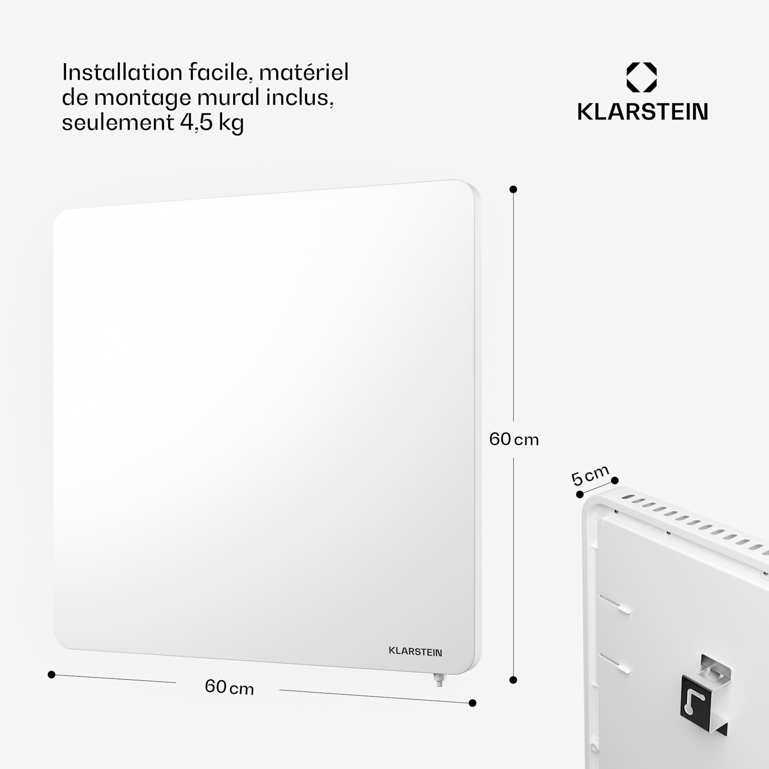 Wonderbeam 450 radiateur infrarouge hybride 60 x 60 cm 450 W minuterie hebdomadaire télécommande 450 W