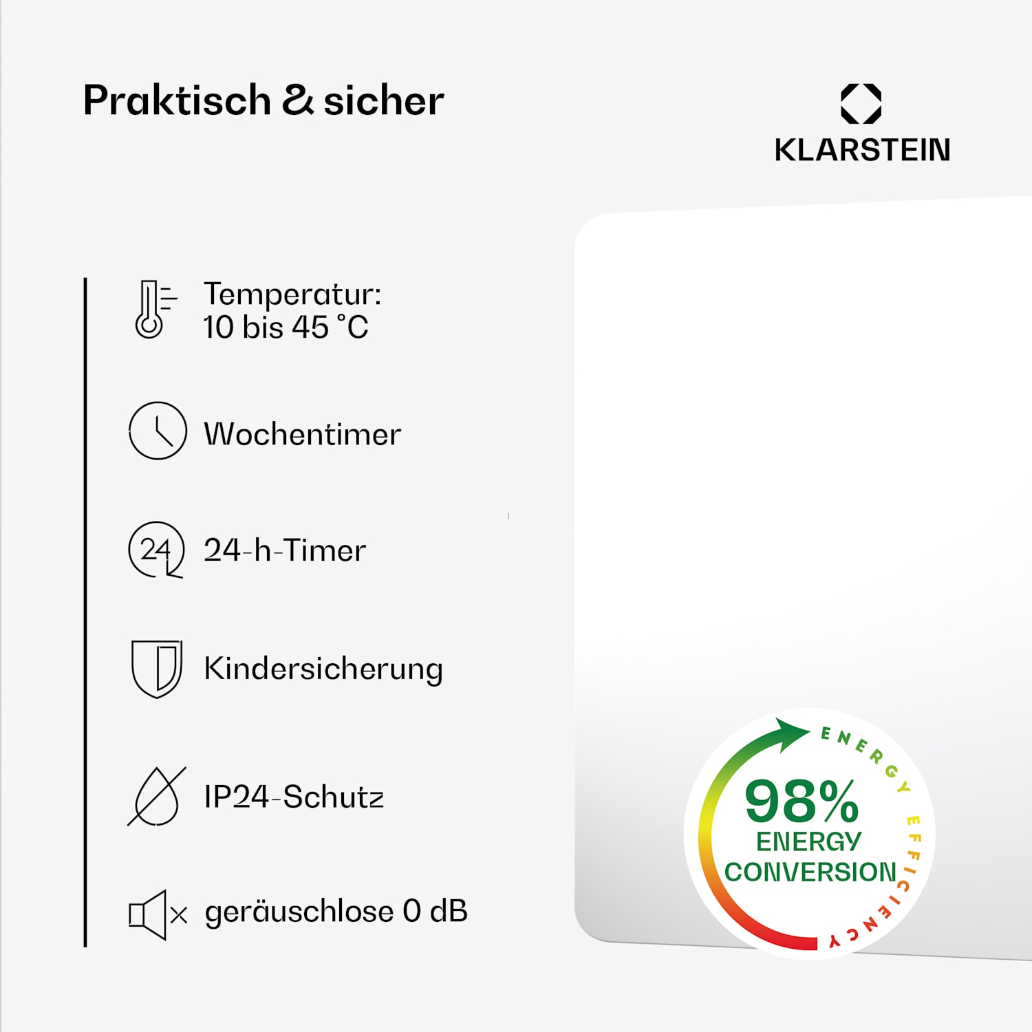 Wonderbeam 650 Hybride Infrarotheizung 60 x 84 cm 650W Wochentimer Fernbedienung 