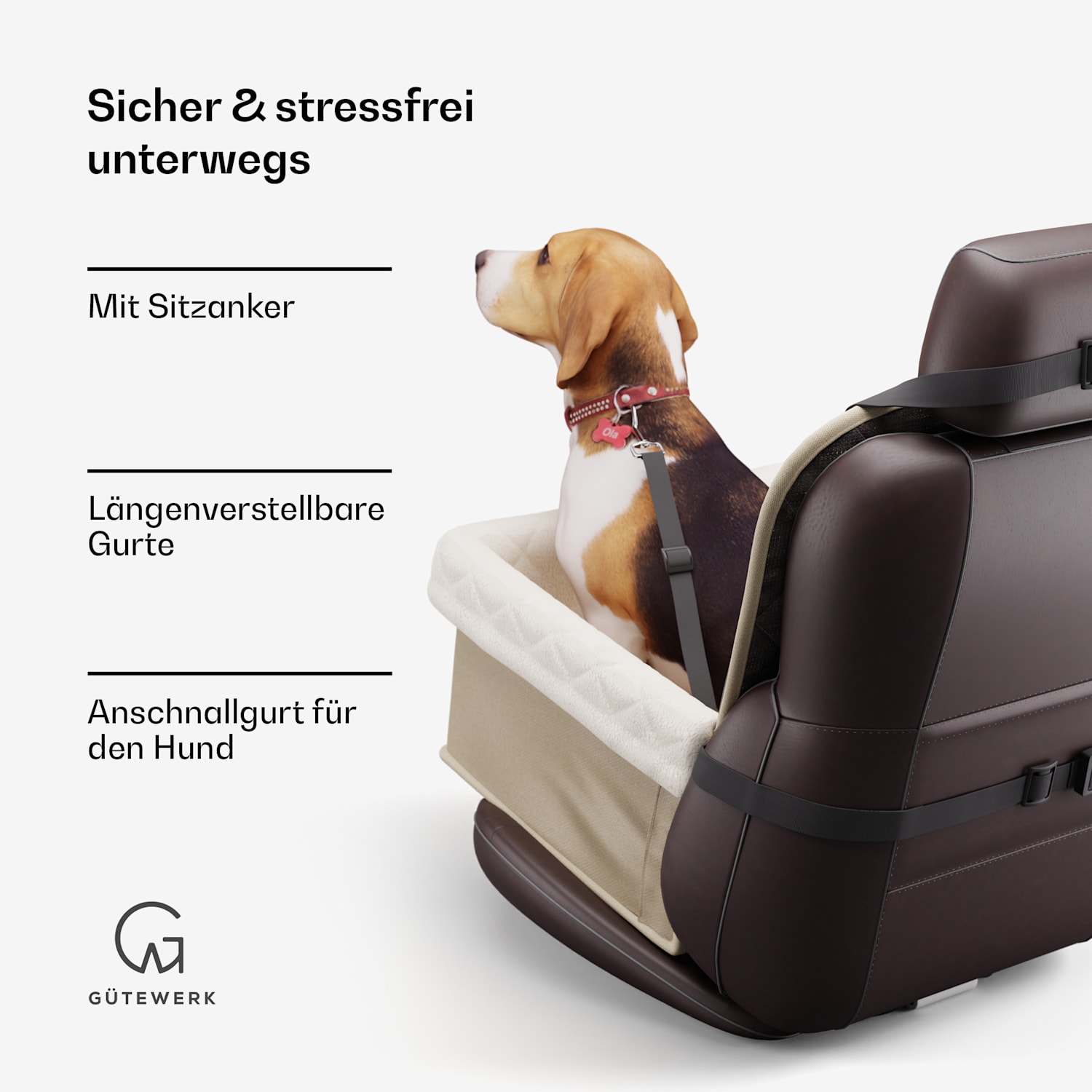 Rocky Hundeautositz Beifahrersitz Polyester Anschnallgurt faltbar flexibel Vordersitz Installation | Beige