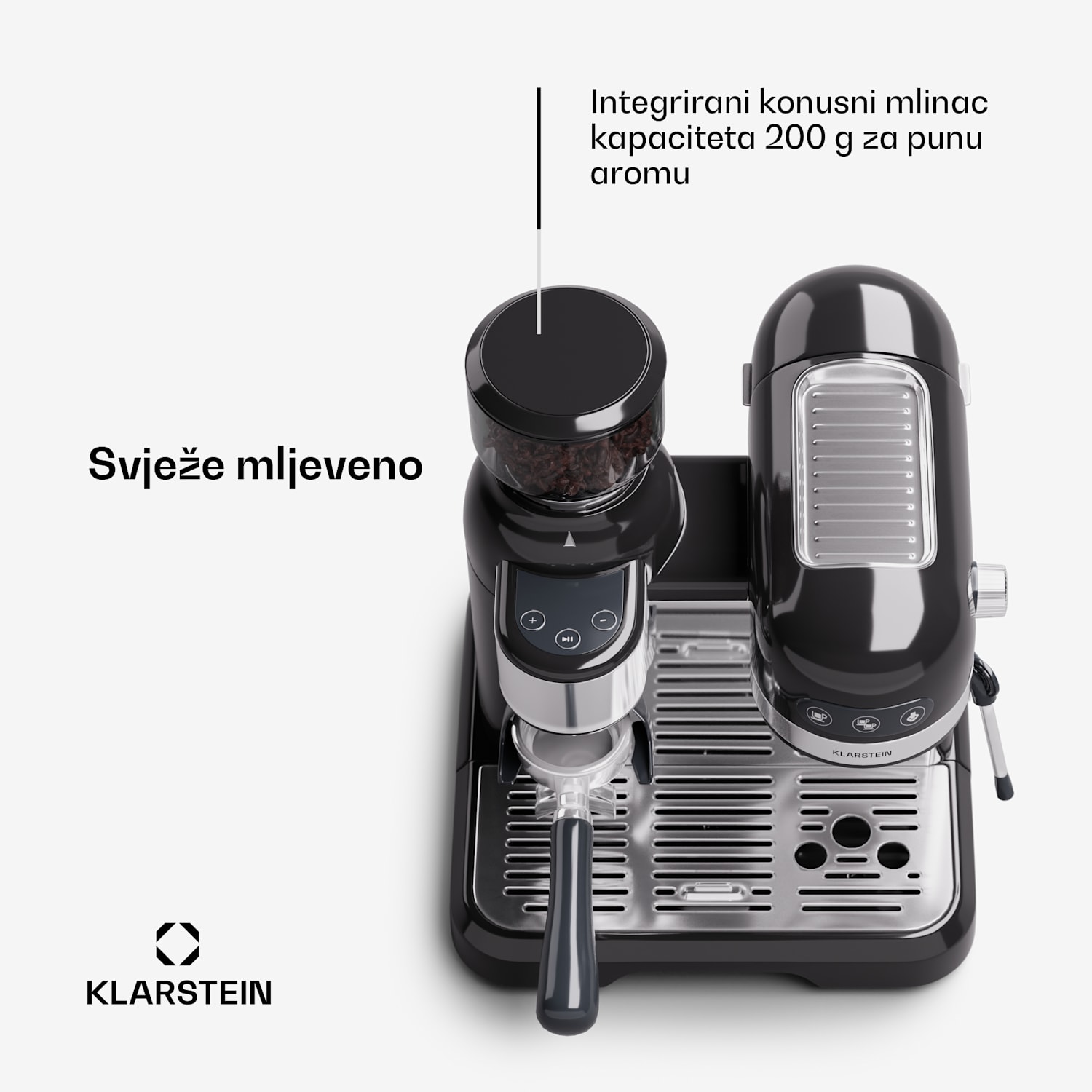 Bella Café, aparat za espresso kavu, uključujući mlin, 1550 W, 20 bara, 1,4 litre  Crna