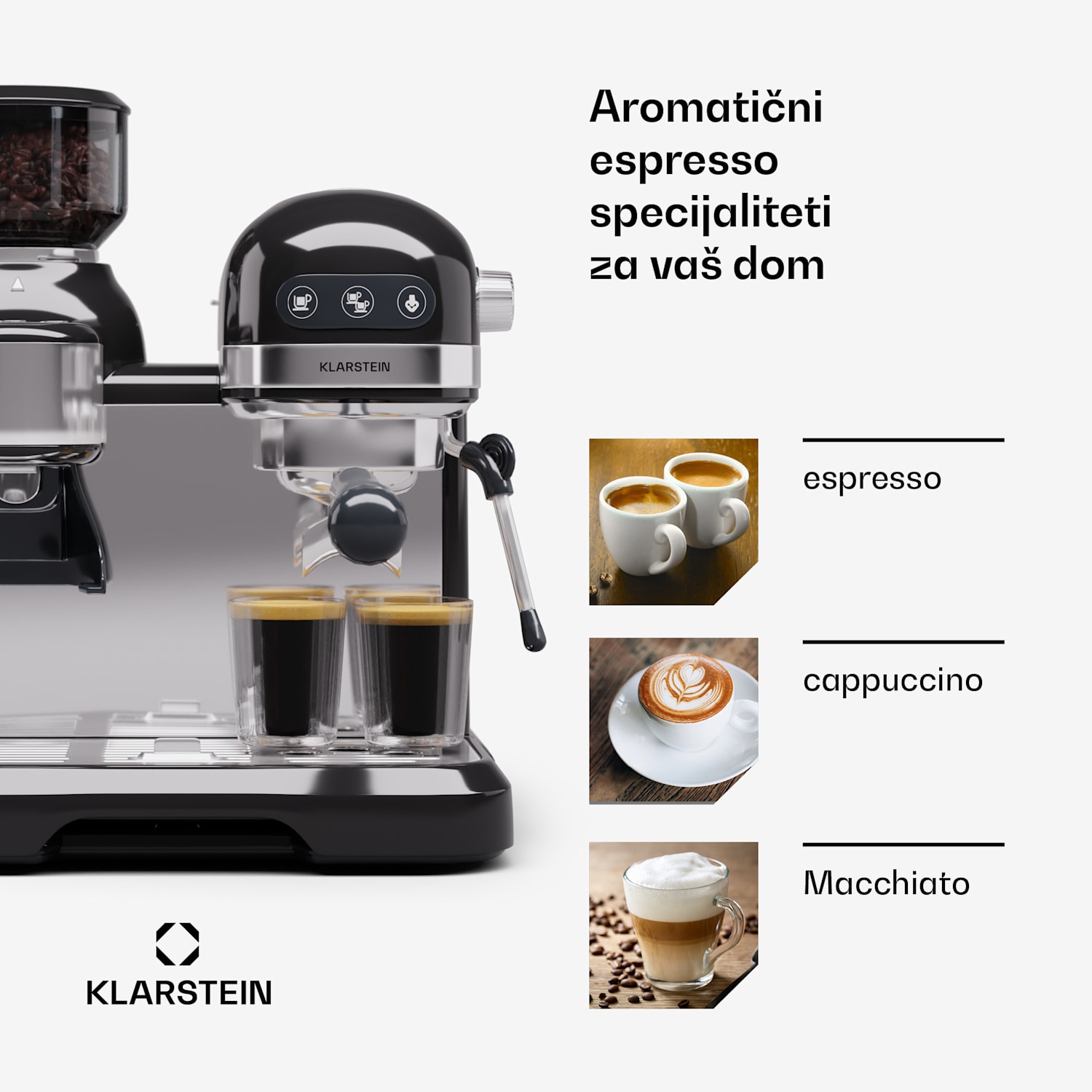 Bella Café, aparat za espresso kavu, uključujući mlin, 1550 W, 20 bara, 1,4 litre  Crna