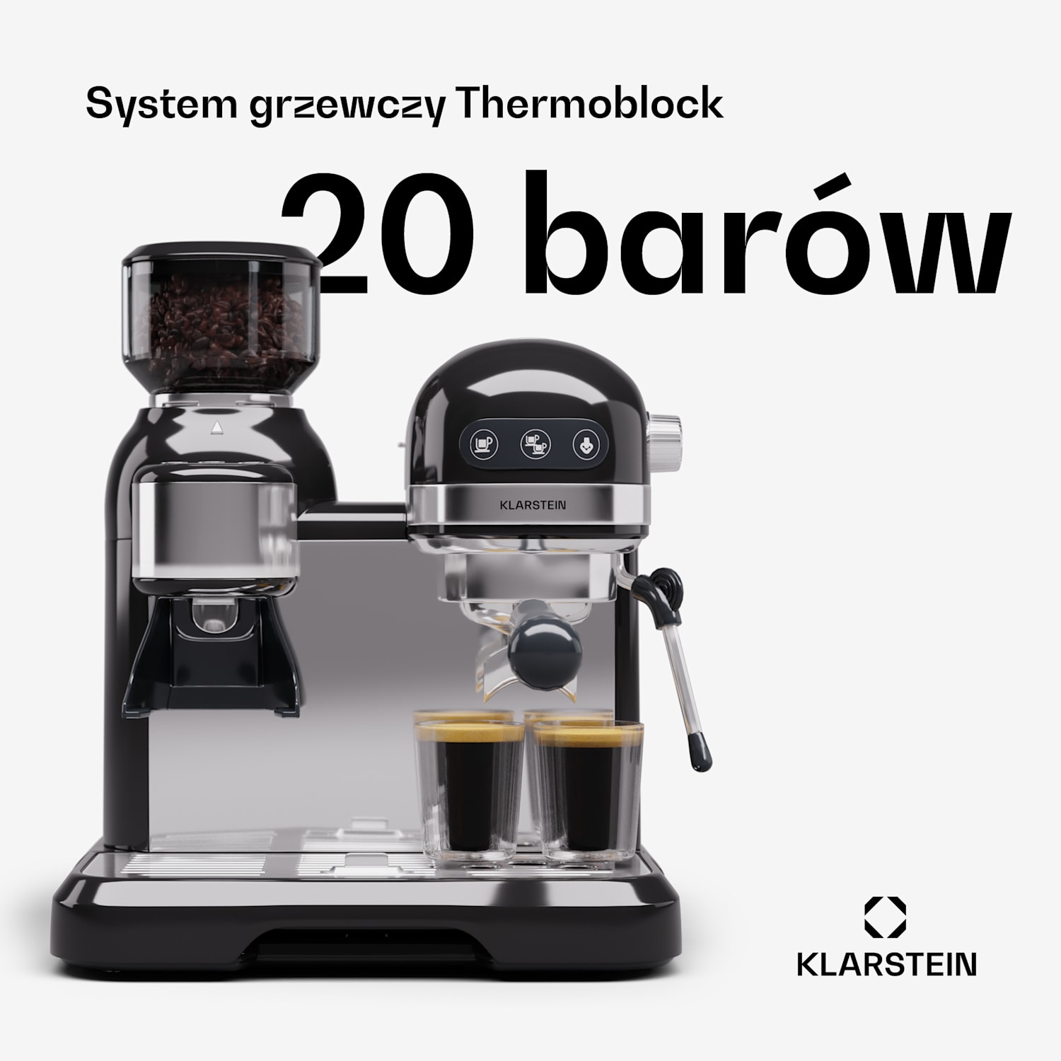 Bella Café, ekspres do kawy kolbowy, młynek do kawy, 1550 W, 20 bar, 1,4 l Czarny