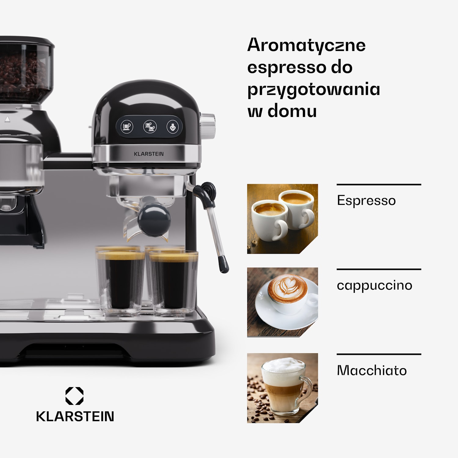 Bella Café, ekspres do kawy kolbowy, młynek do kawy, 1550 W, 20 bar, 1,4 l Czarny