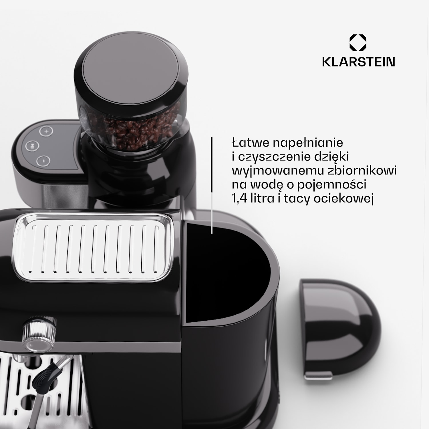 Bella Café, ekspres do kawy kolbowy, młynek do kawy, 1550 W, 20 bar, 1,4 l Czarny