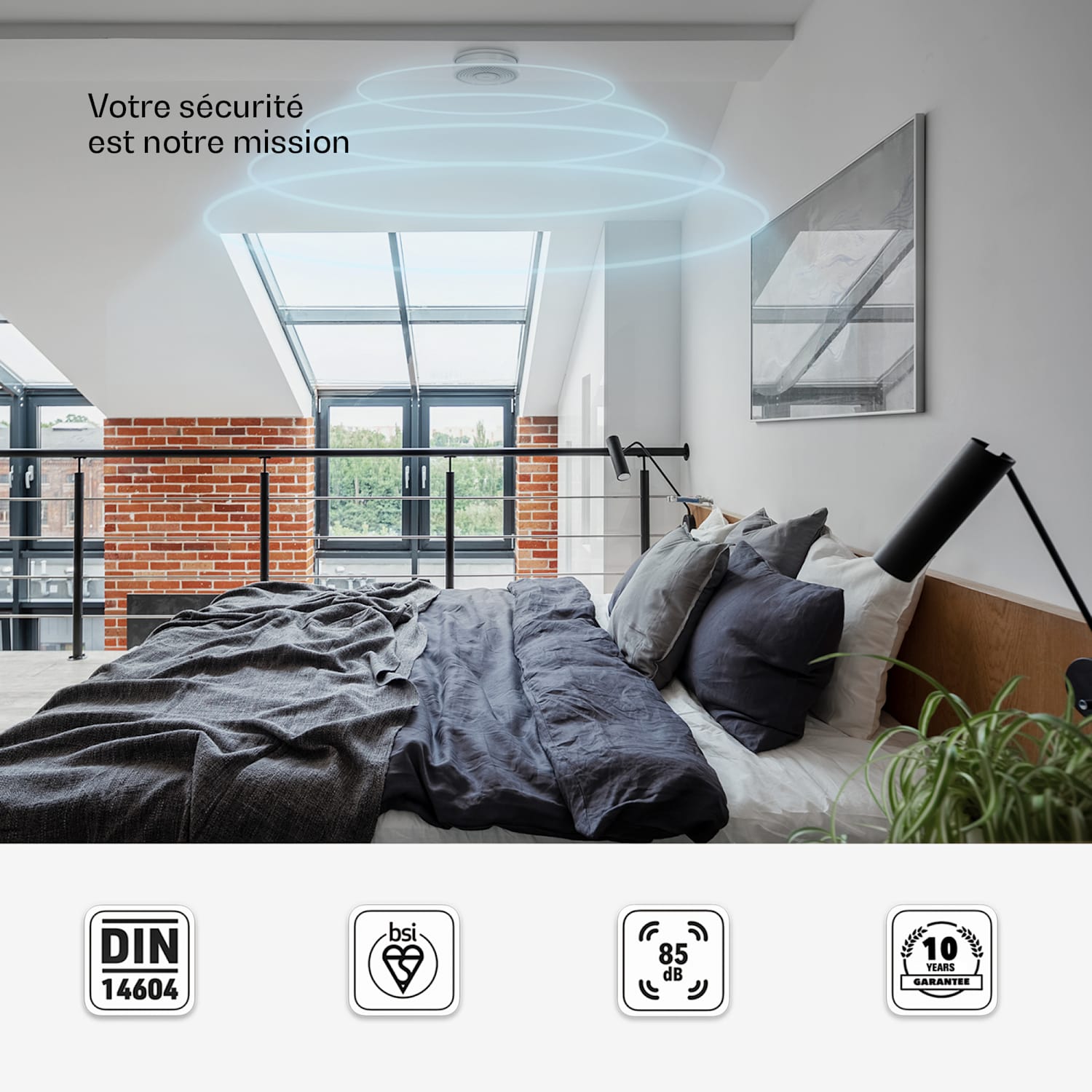 SHD by oneConcept Détecteur de fumée DOF Pro10 support magnétique Signal d'alarme : 85 dB Durée de vie des piles : 10 ans ensemble de 6