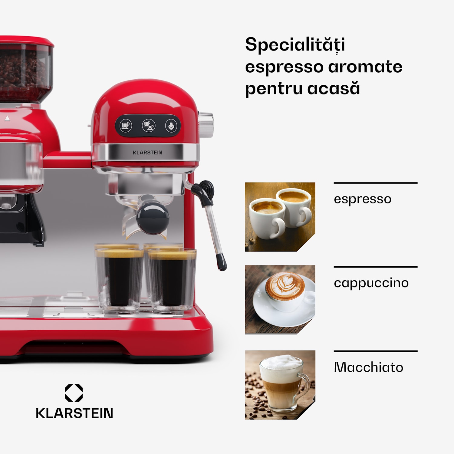 Bella Café, aparat espresso, cu râșniță, 1550 W, 20 bar, 1,4 litri  Roșu