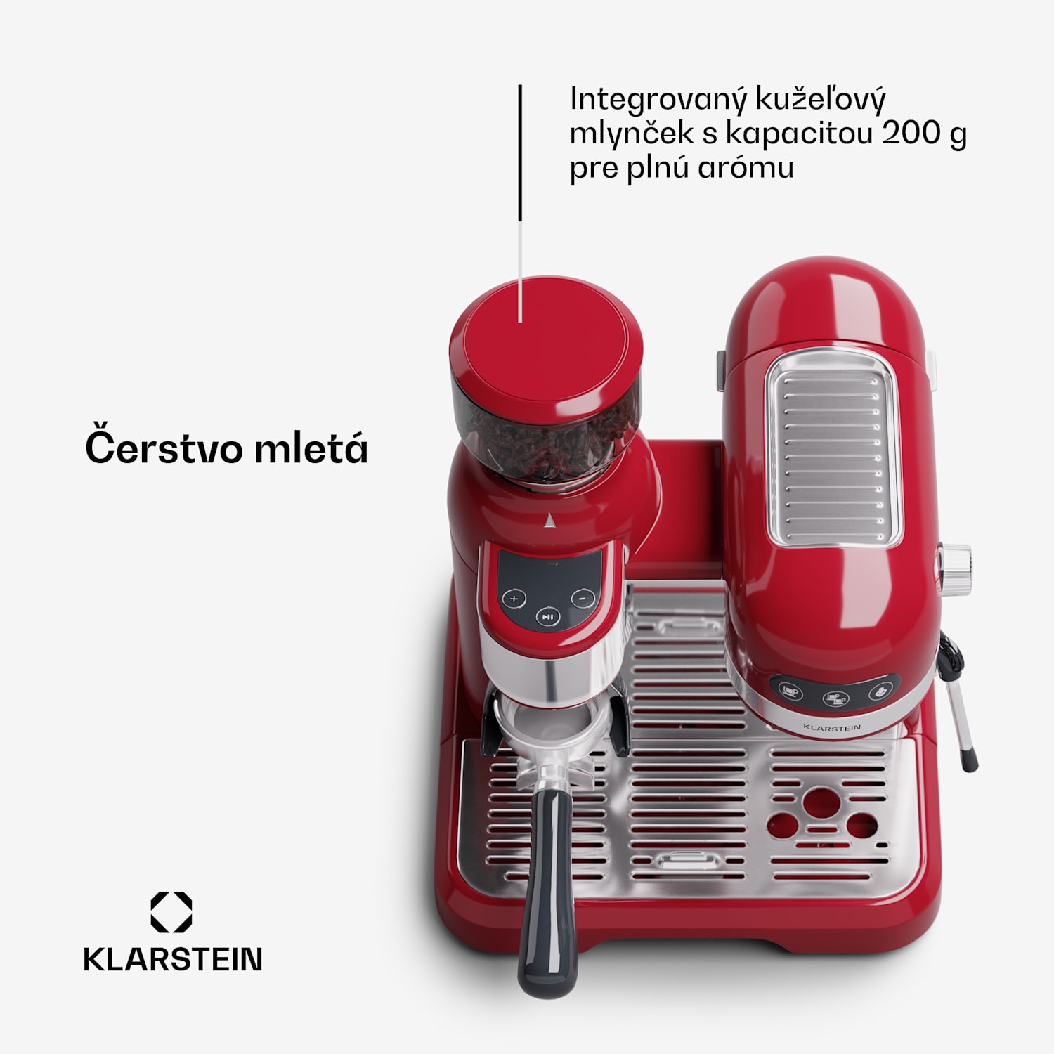 Bella Café, espresso kávovar, vrátane mlynčeka, 1550 W, 20 bar, 1,4 litra  Červená