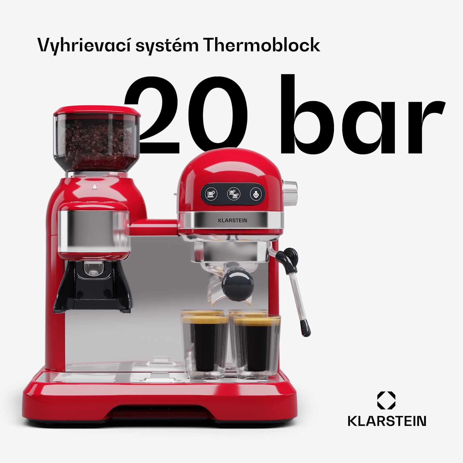 Bella Café, espresso kávovar, vrátane mlynčeka, 1550 W, 20 bar, 1,4 litra  Červená