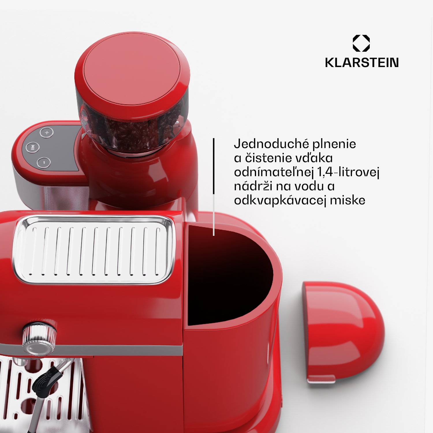 Bella Café, espresso kávovar, vrátane mlynčeka, 1550 W, 20 bar, 1,4 litra  Červená