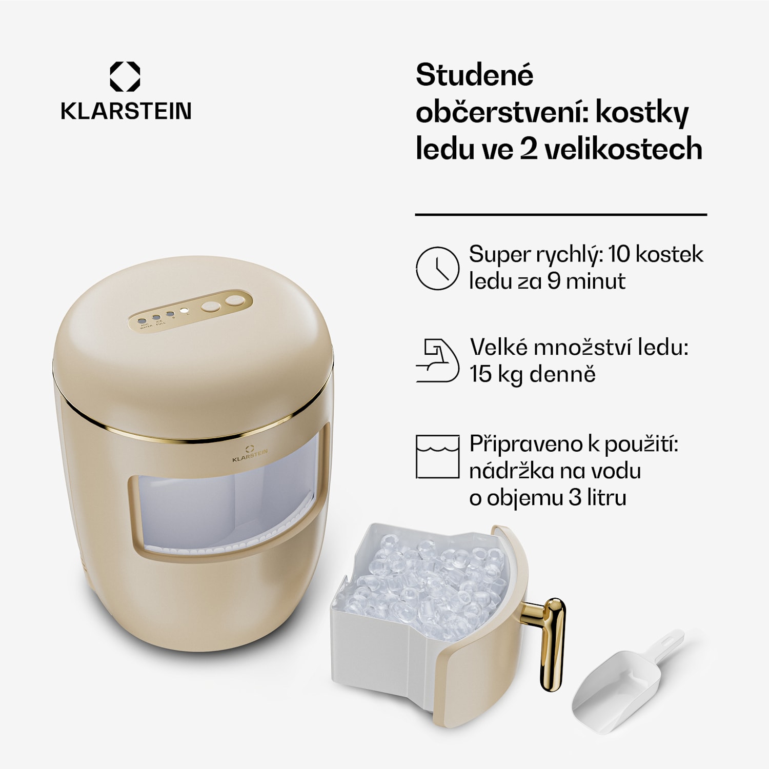 Passau , výrobník ledu, 15 kg/24 h, 2 velikosti, Auto-Clean 2,3 ltr | Krémová