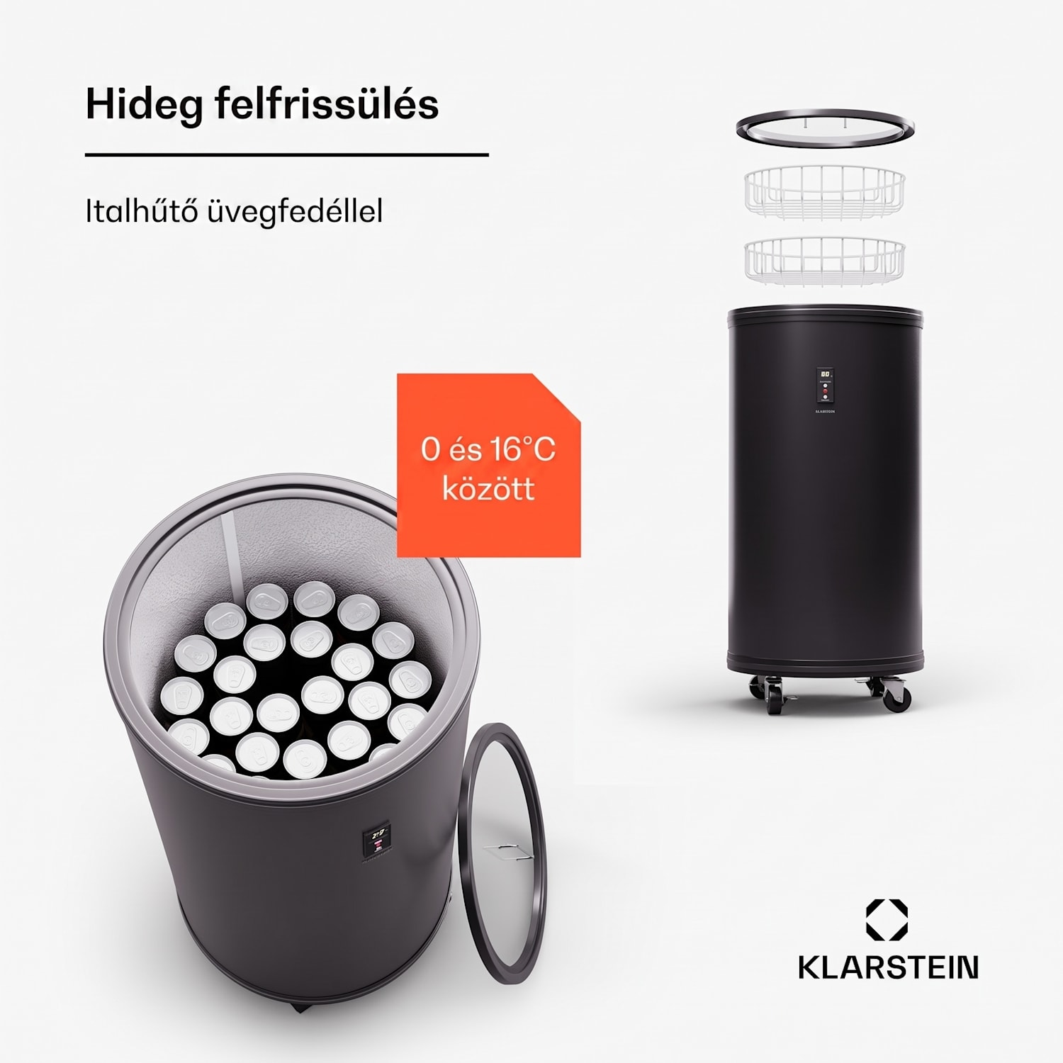Mr. Barbot 50, italhűtő, bárhűtő, 50 literes, 0-16 °C, mobil 50 liter | Fekete