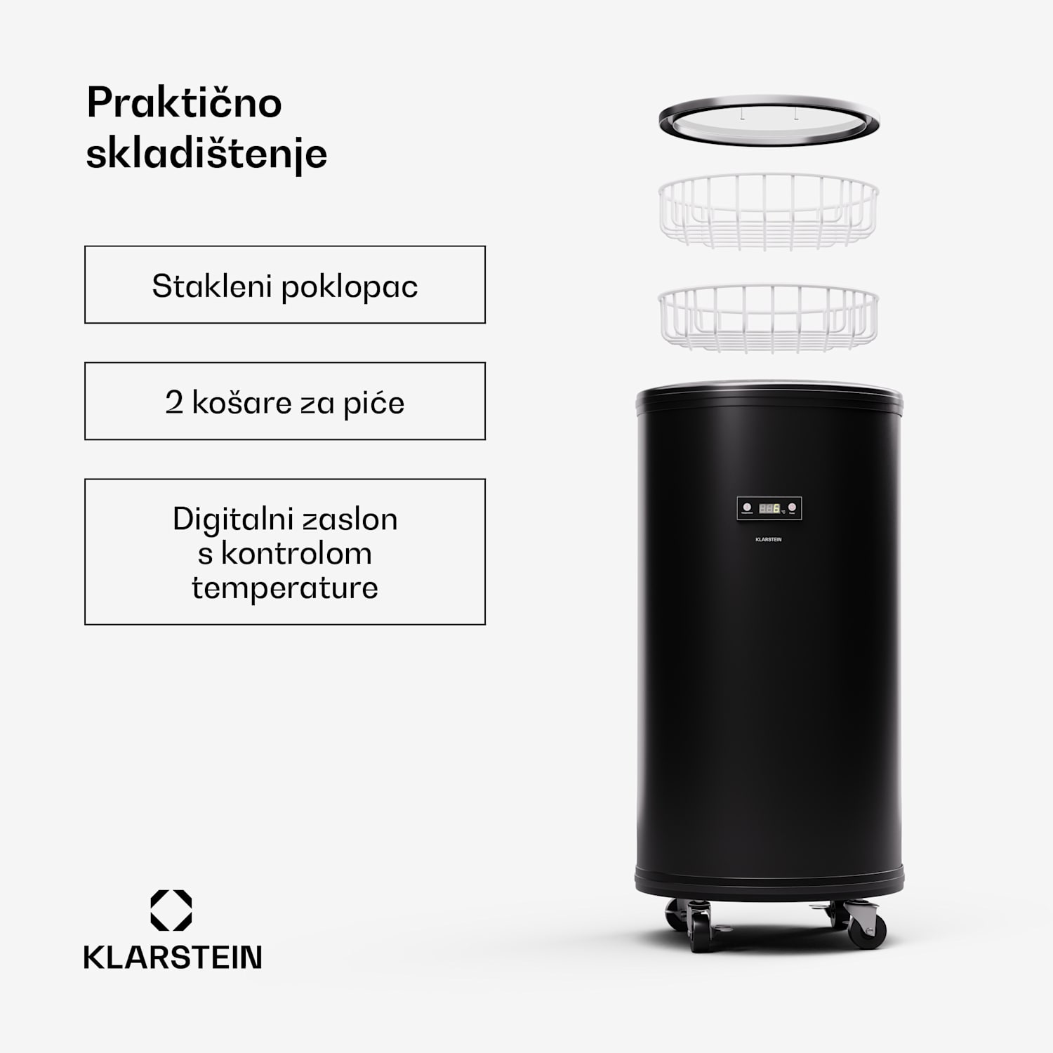 gosp. Barbot 75, hladnjak za piće, barski hladnjak, 75 litara, 0-16 °C, mobilni 75 Ltr | Crna