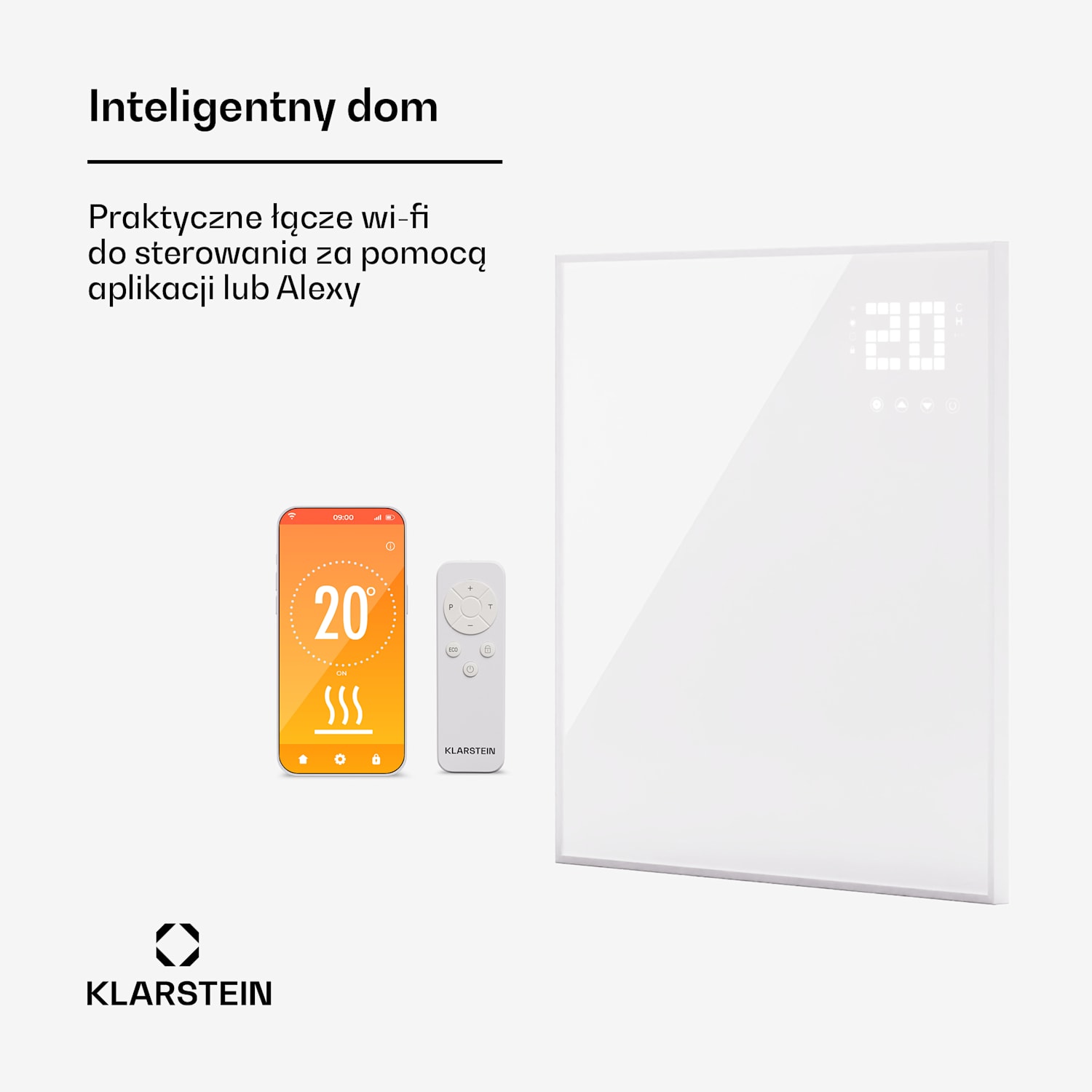 Wonderwall Smart Bornholm, panel grzewczy na podczerwień, grzejnik, promiennik, 360 W, 70 x 60 cm, sterowanie za pomocą aplikacji 60 x 60 cm | 360 W | Biały