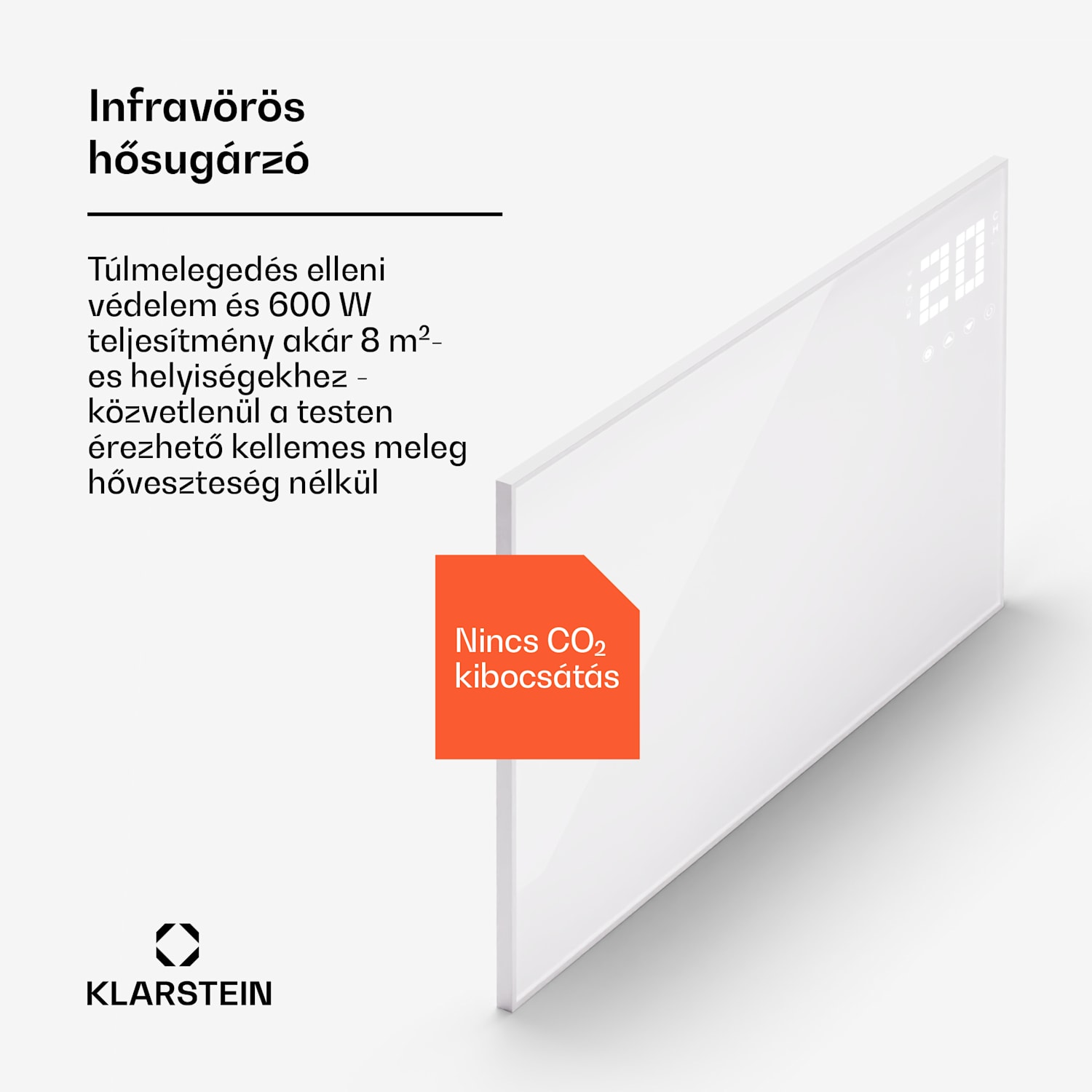 Wonderwall Smart Bornholm, Infravörös hősugárzó, 100 x 60 cm, App, 600 W vízszintes | 600 W | Fehér